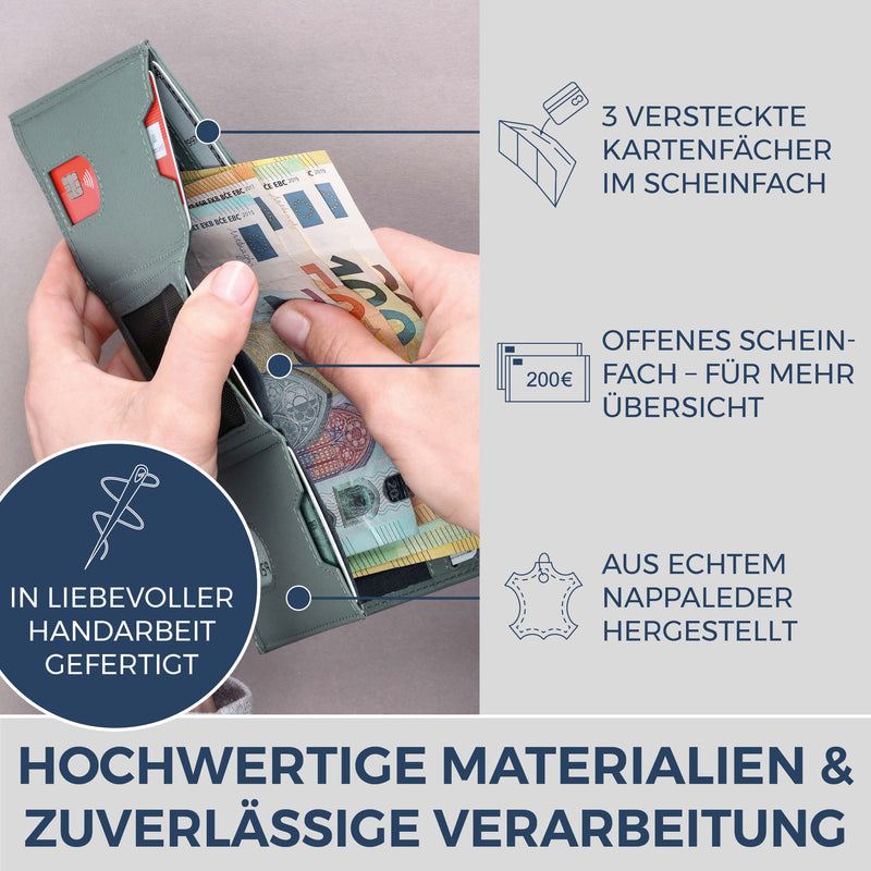 Slim Wallet mit RFID-Schutz & 8 Kartenfächer (Genarbt)