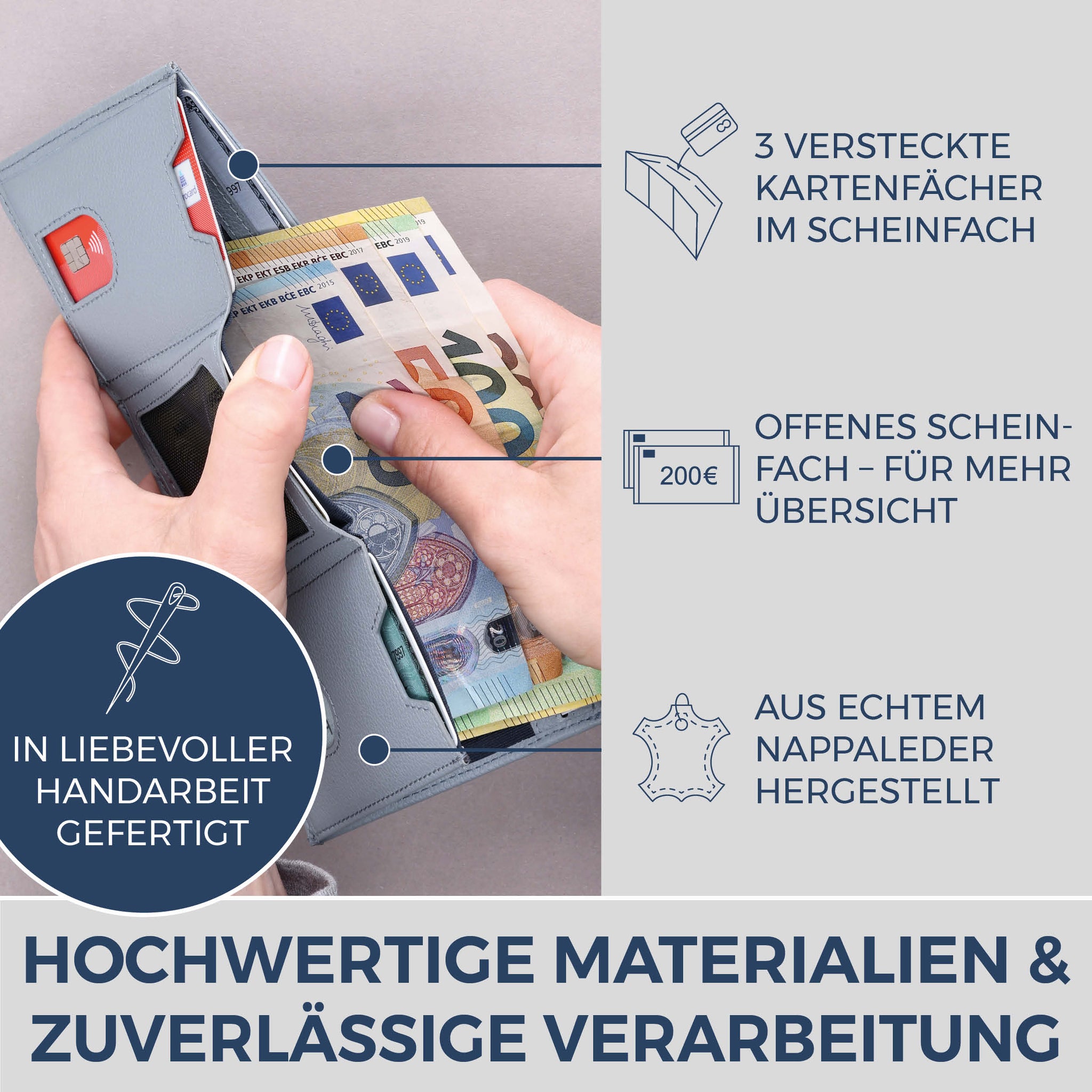 Slim Wallet mit RFID-Schutz & 8 Kartenfächer (Genarbt)