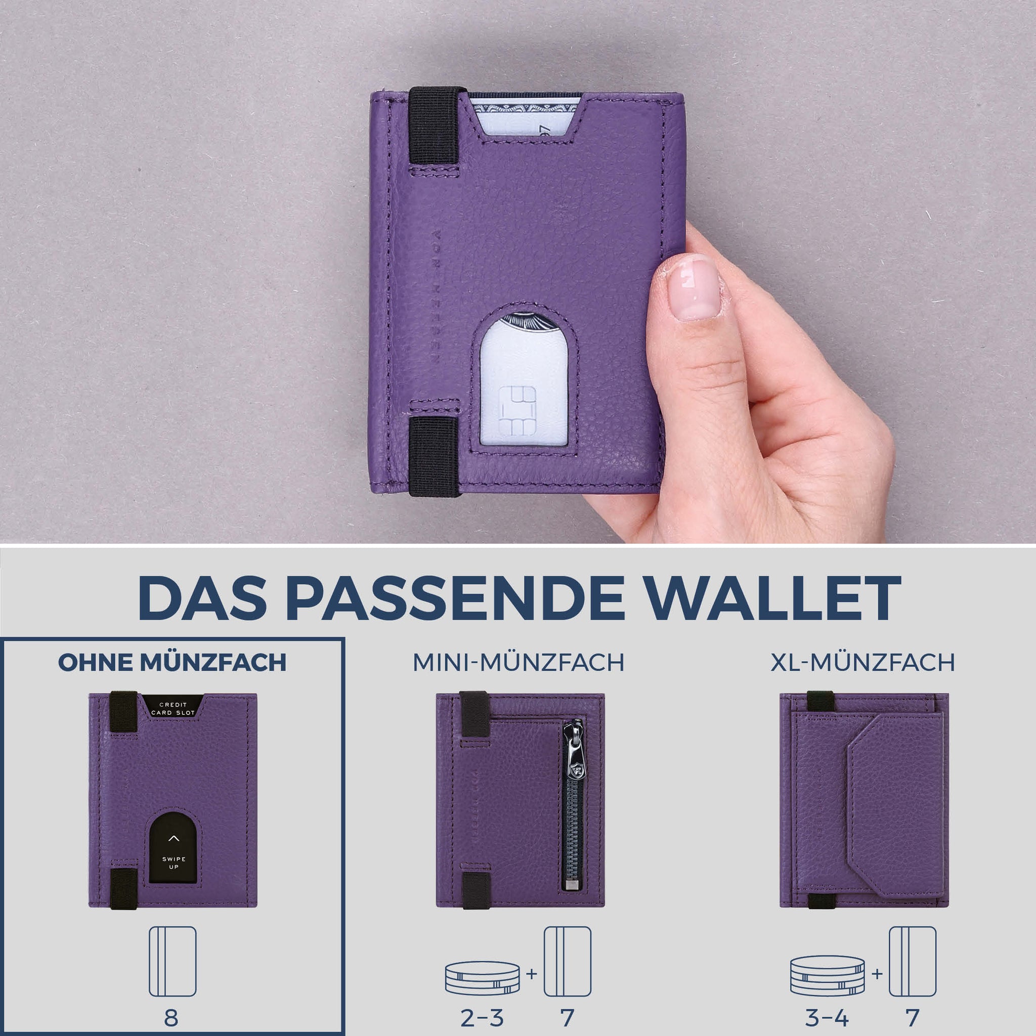 Slim Wallet mit RFID-Schutz & 8 Kartenfächer (Genarbt)
