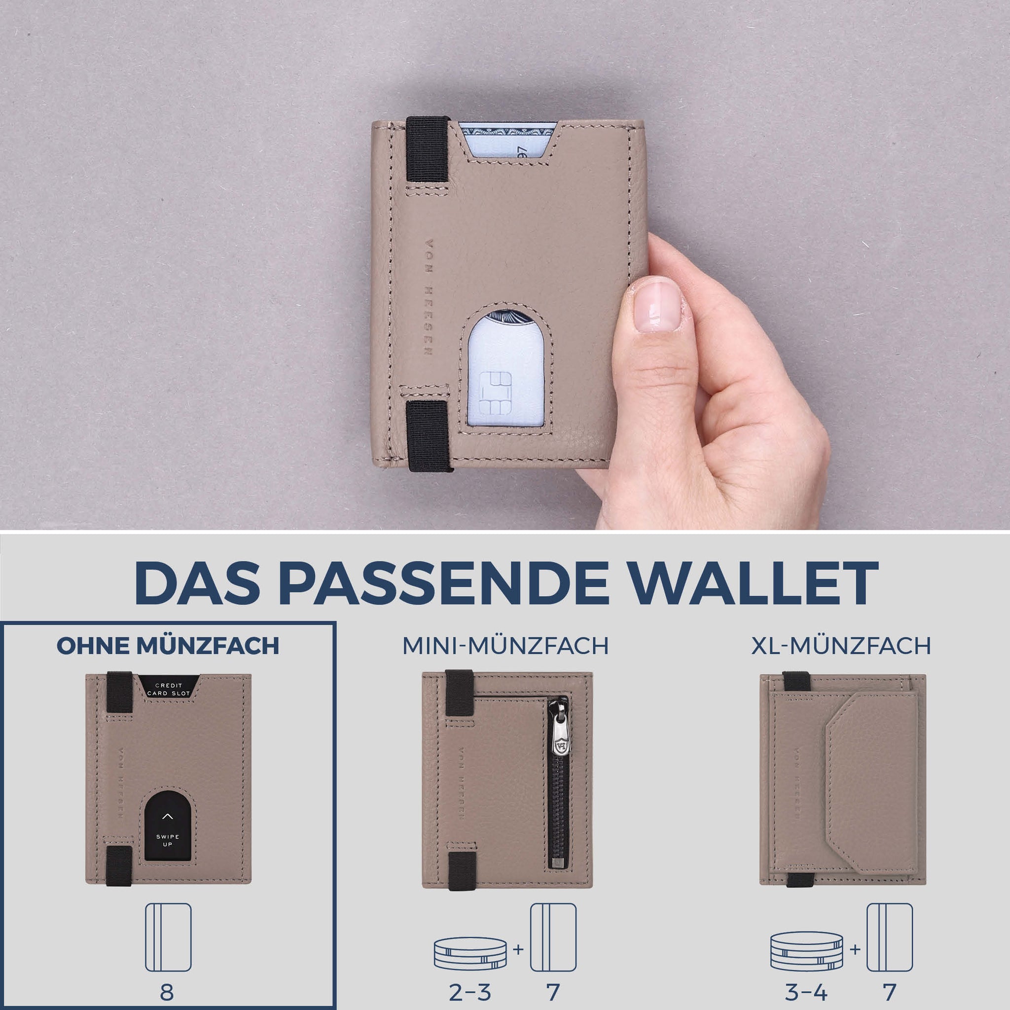 Slim Wallet mit RFID-Schutz & 8 Kartenfächer (Genarbt)