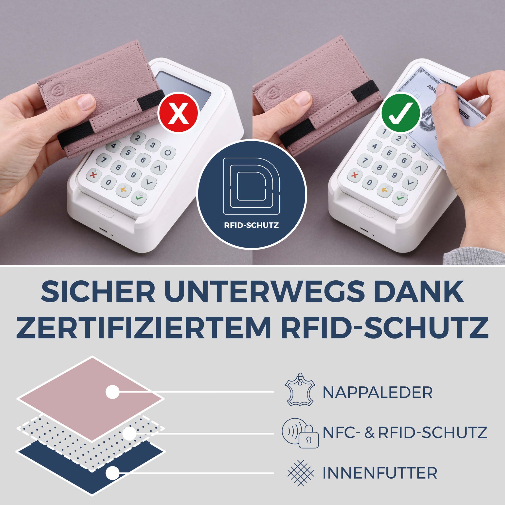 Slim Wallet mit RFID-Schutz & 8 Kartenfächer (Genarbt)