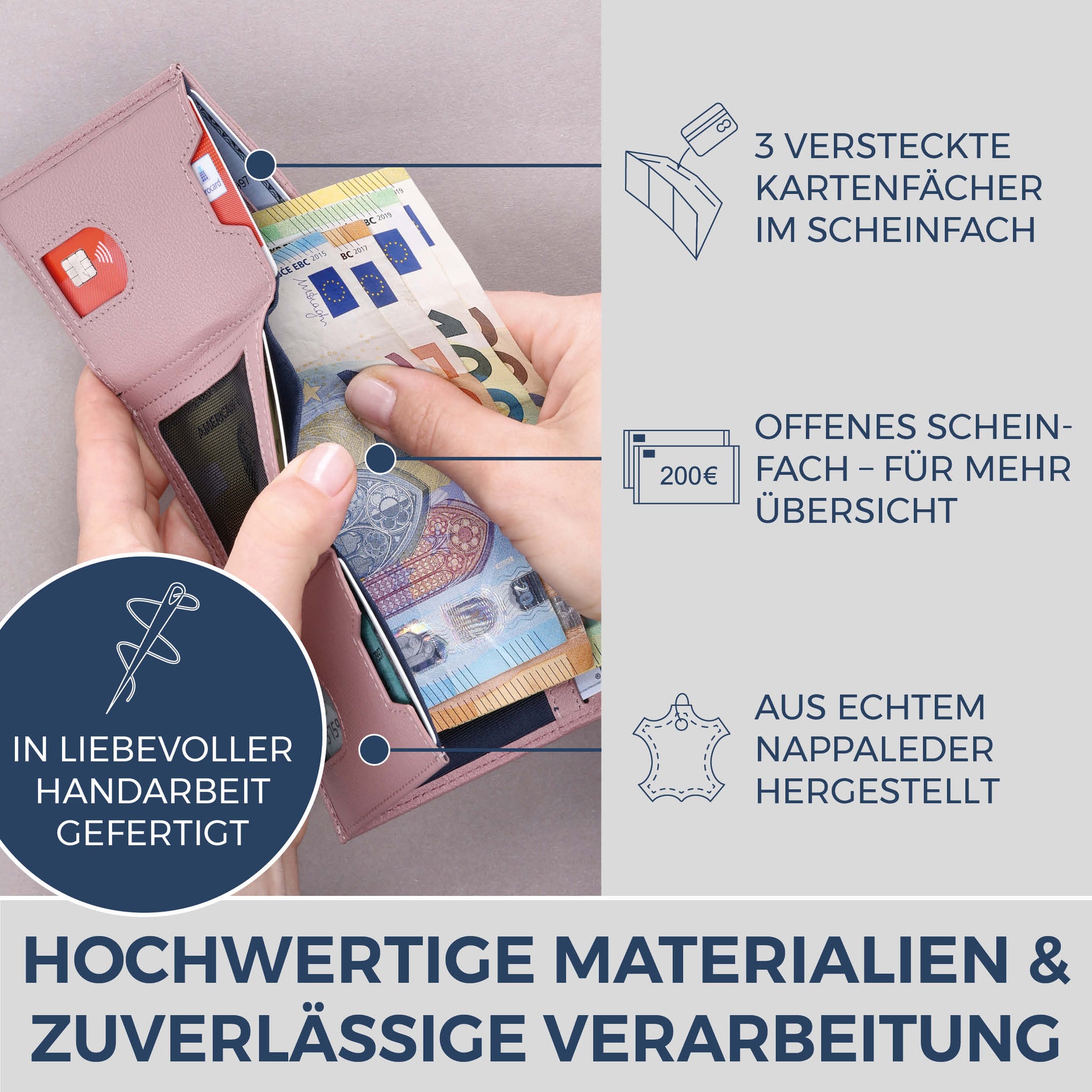 Slim Wallet mit RFID-Schutz & 8 Kartenfächer (Genarbt)