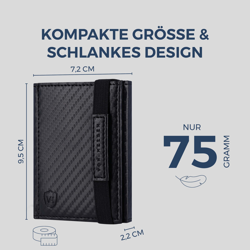 Slim Wallet mit RFID-Schutz, 7 Kartenfächer & Mini-Münzfach (Carbon)