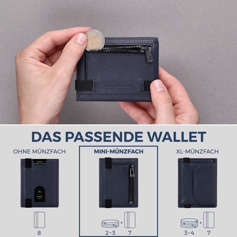 Slim Wallet mit RFID-Schutz, 7 Kartenfächer & Mini-Münzfach (Genarbt)