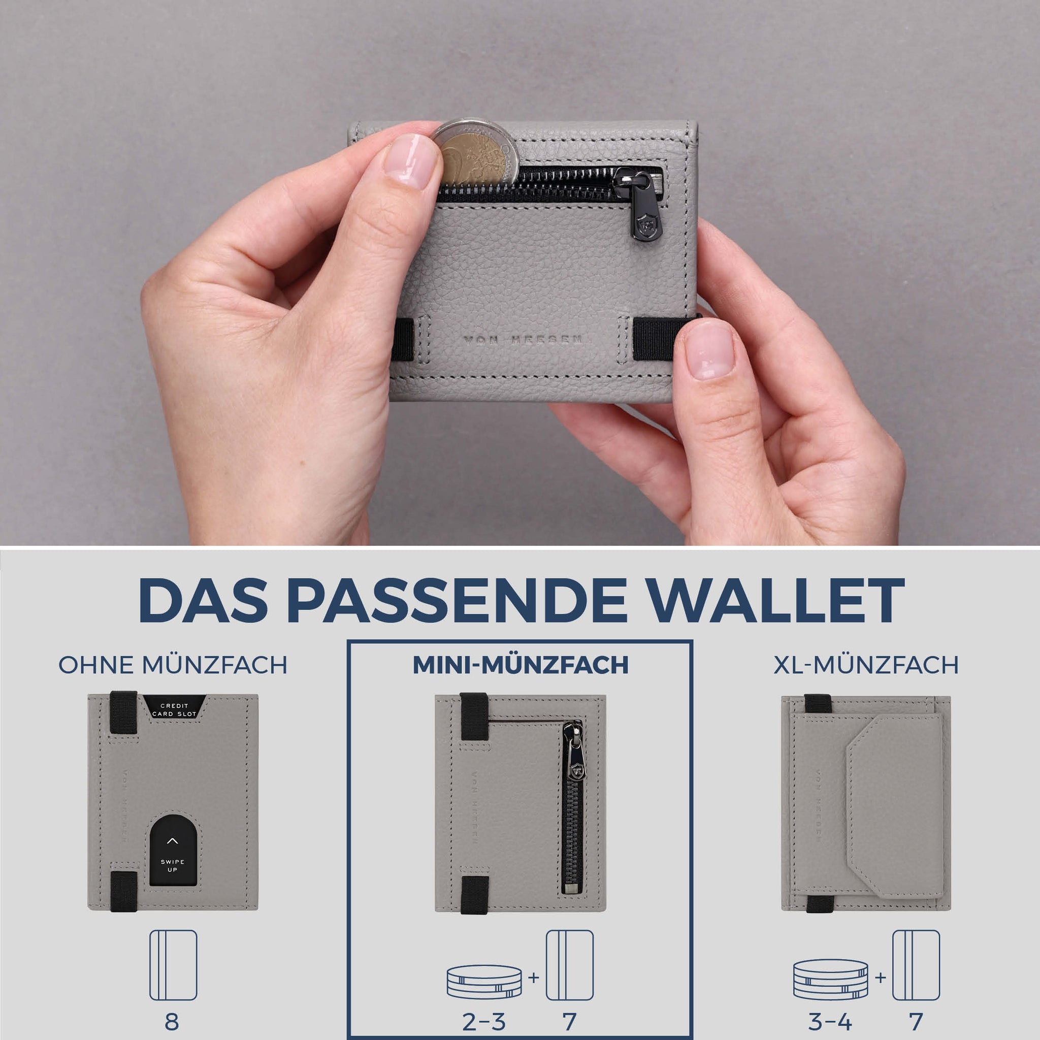Slim Wallet mit RFID-Schutz, 7 Kartenfächer & Mini-Münzfach (Genarbt)