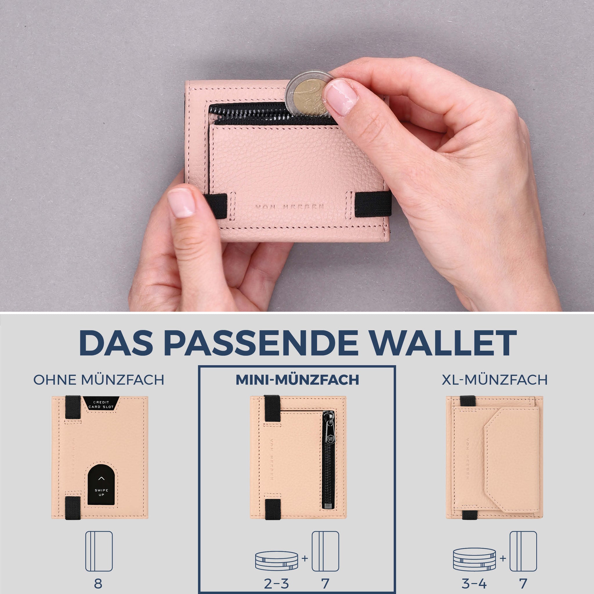 Slim Wallet mit RFID-Schutz, 7 Kartenfächer & Mini-Münzfach (Genarbt)