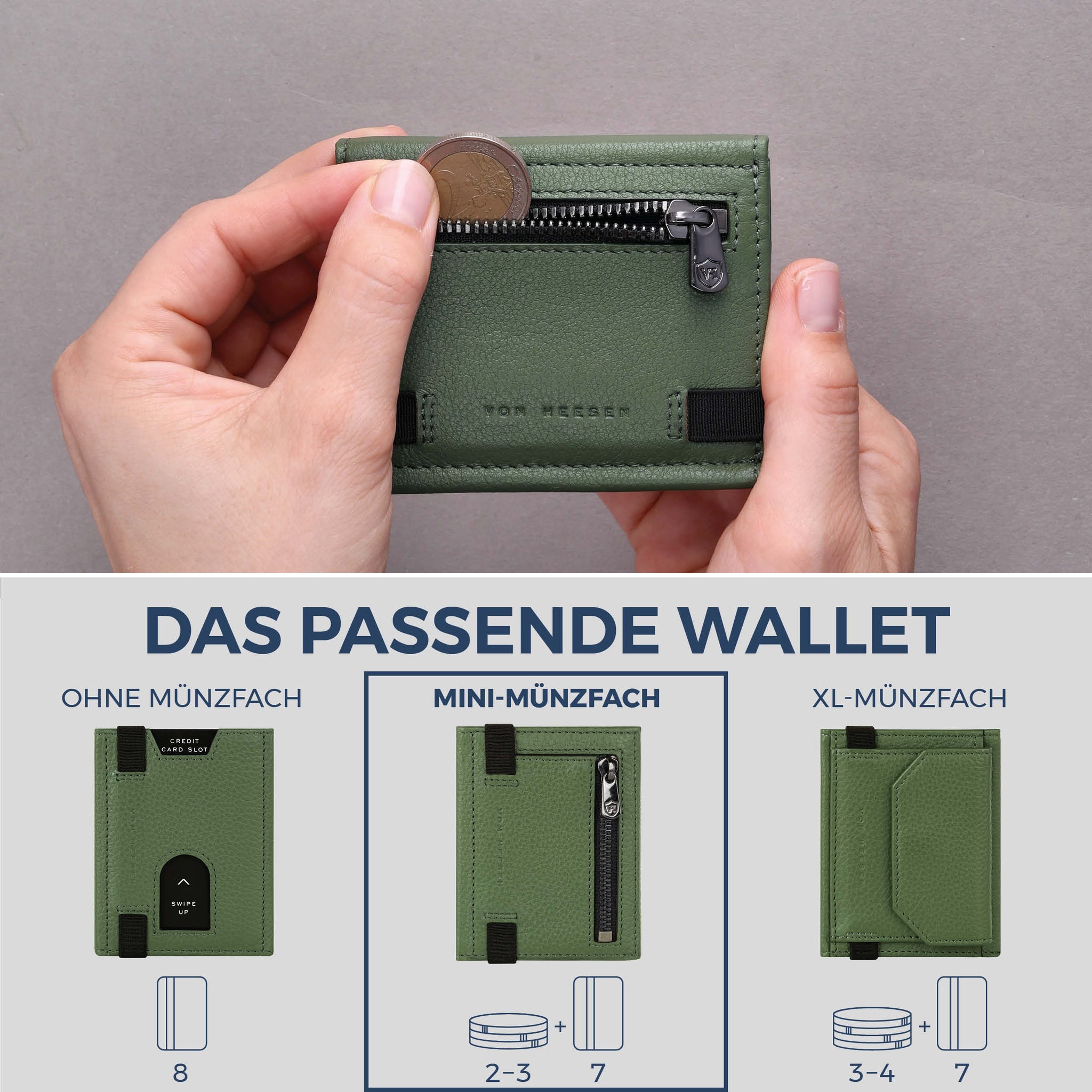 Slim Wallet mit RFID-Schutz, 7 Kartenfächer & Mini-Münzfach (Genarbt)