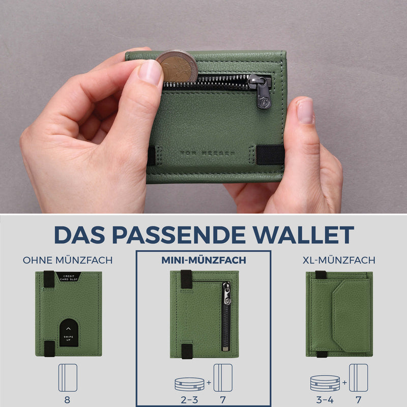 Slim Wallet mit RFID-Schutz, 7 Kartenfächer & Mini-Münzfach (Genarbt)