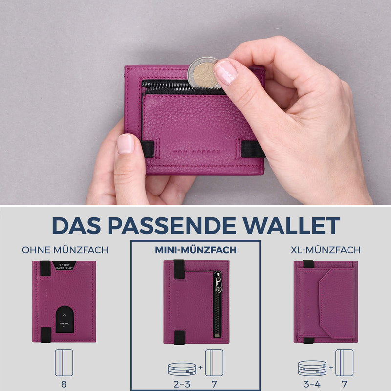 Slim Wallet mit RFID-Schutz, 7 Kartenfächer & Mini-Münzfach (Genarbt)
