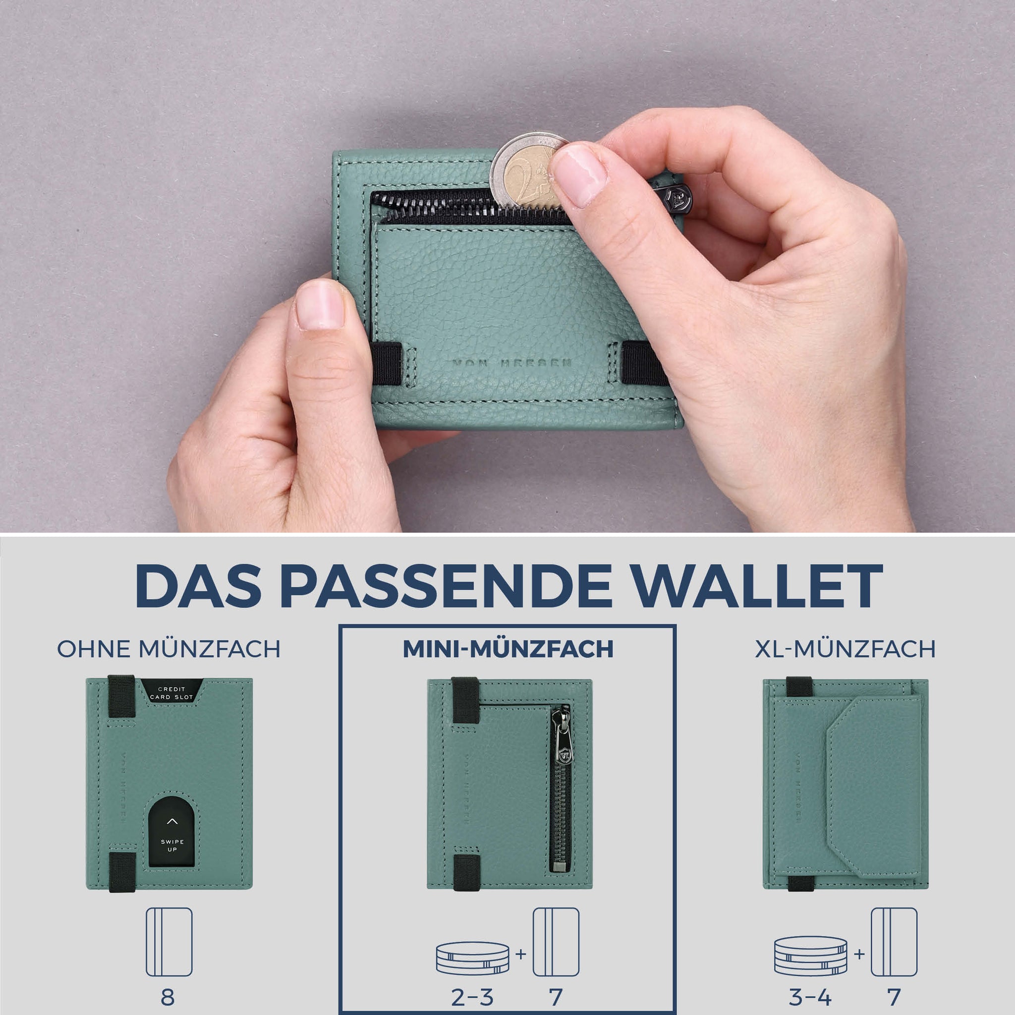 Slim Wallet mit RFID-Schutz, 7 Kartenfächer & Mini-Münzfach (Genarbt)