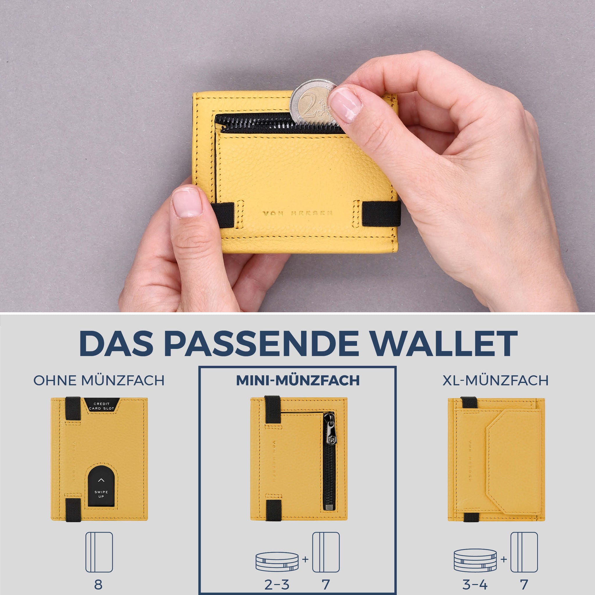 Slim Wallet mit RFID-Schutz, 7 Kartenfächer & Mini-Münzfach (Genarbt)