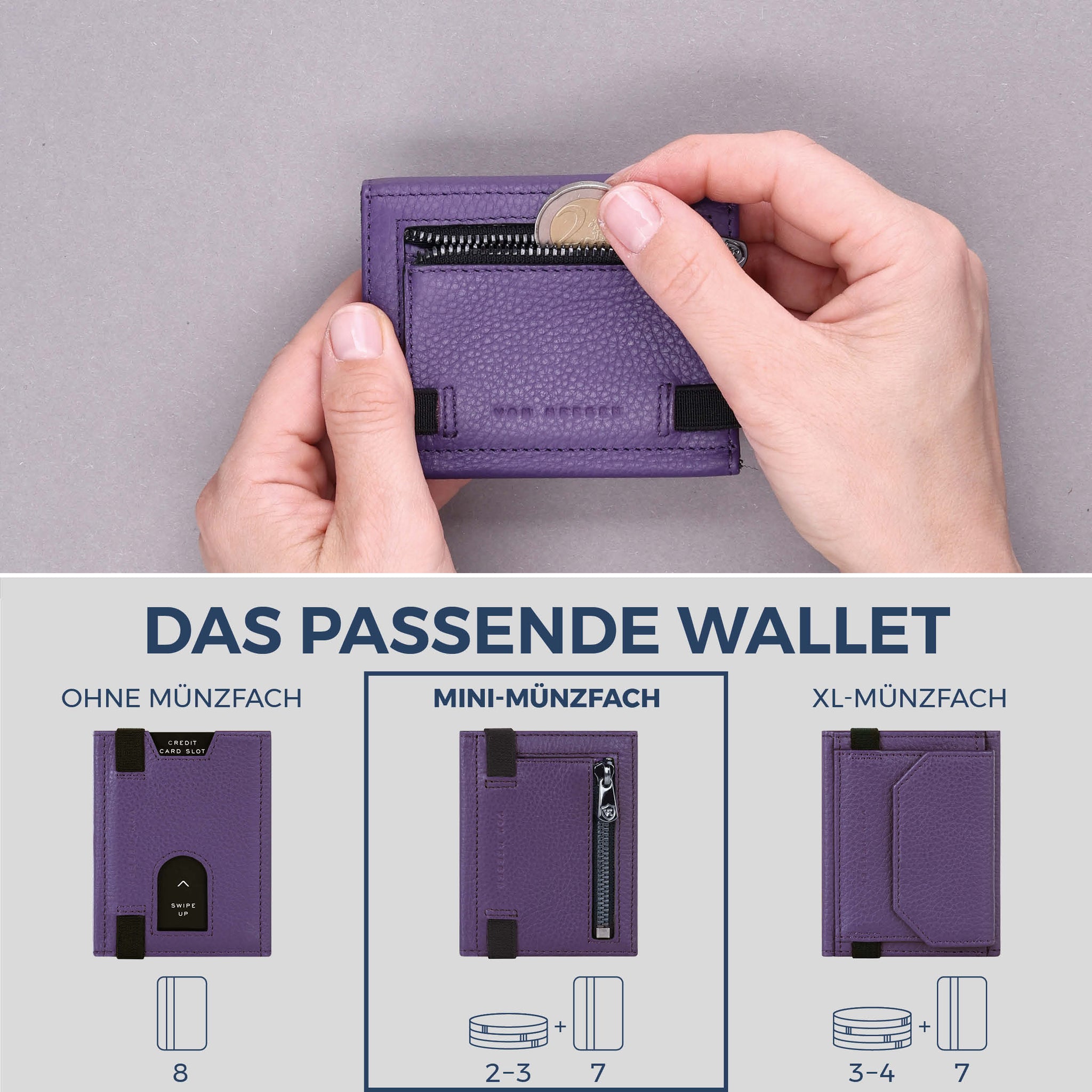 Slim Wallet mit RFID-Schutz, 7 Kartenfächer & Mini-Münzfach (Genarbt)