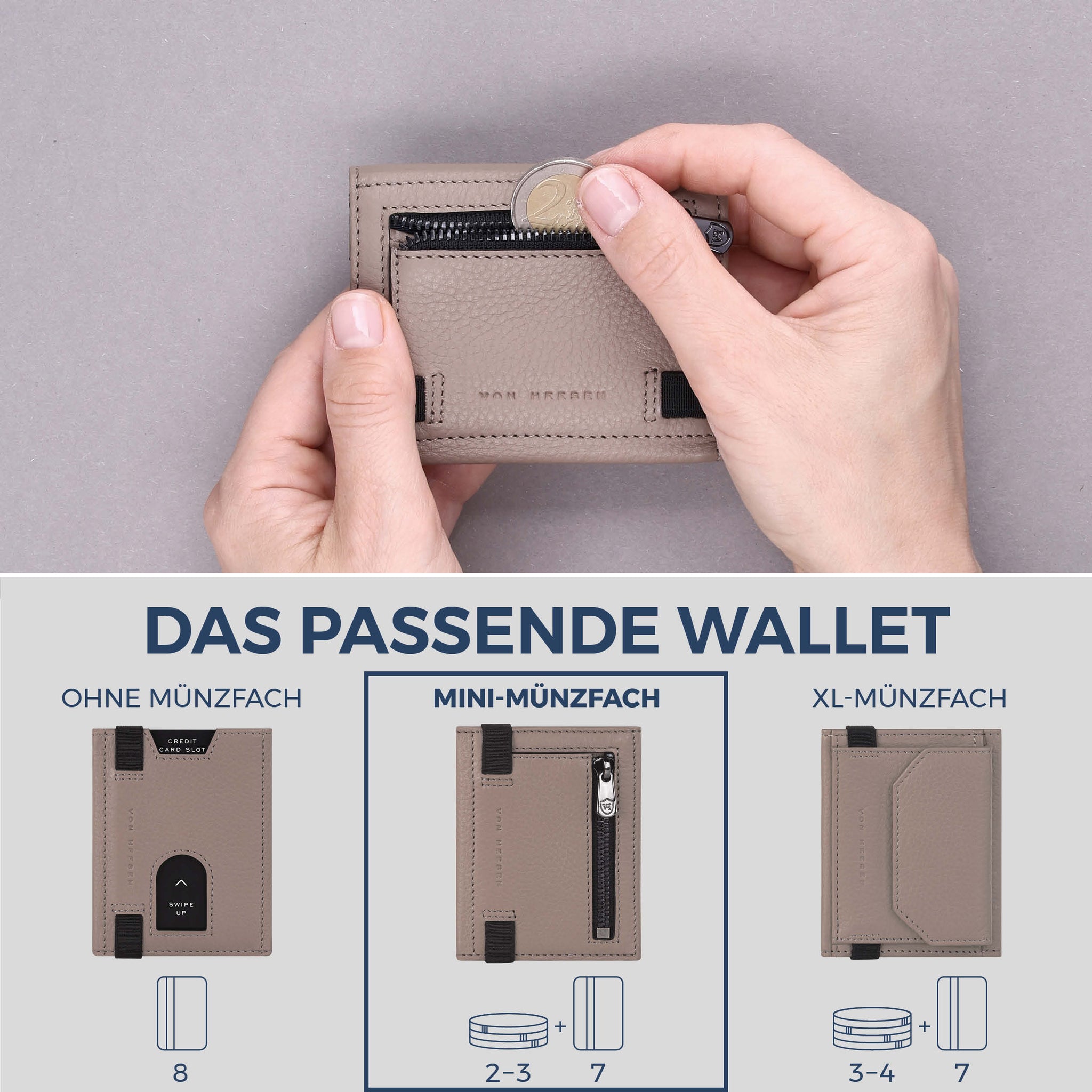 Slim Wallet mit RFID-Schutz, 7 Kartenfächer & Mini-Münzfach (Genarbt)