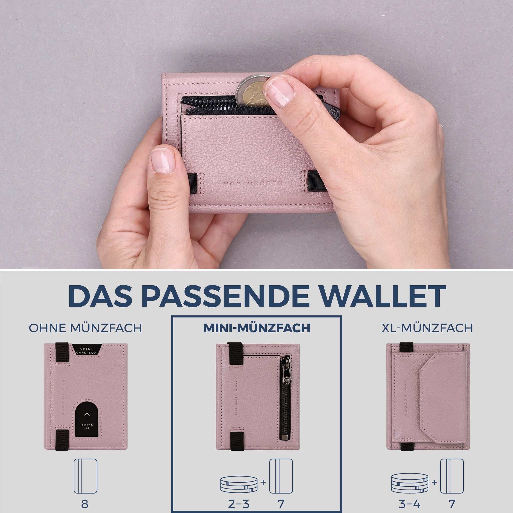 Slim Wallet mit RFID-Schutz, 7 Kartenfächer & Mini-Münzfach (Genarbt)