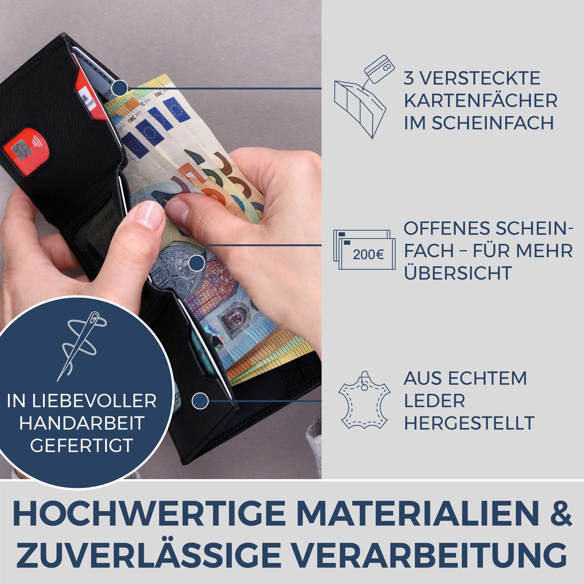 Slim Wallet mit RFID-Schutz, 7 Kartenfächer & Mini-Münzfach (Saffiano)