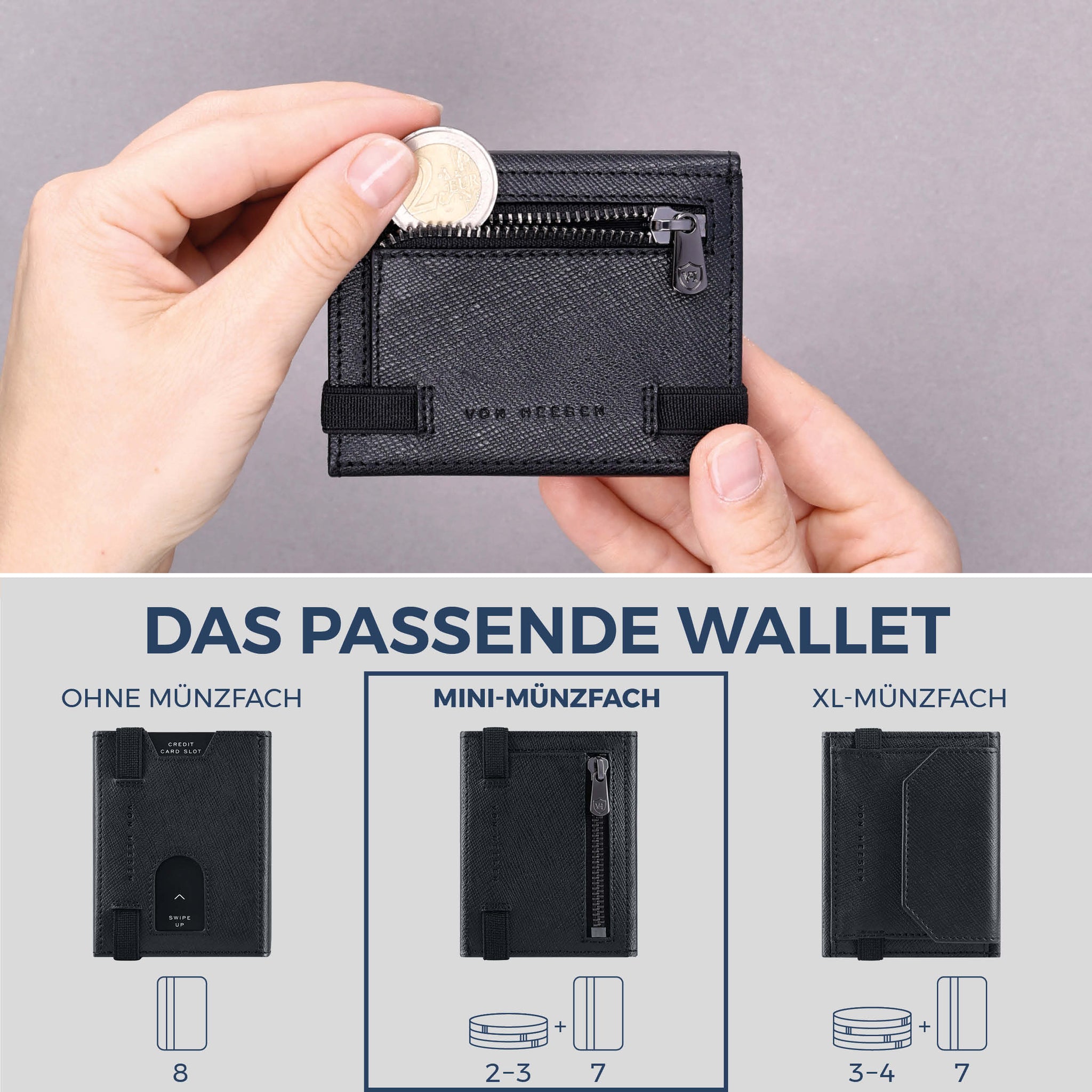 Slim Wallet mit RFID-Schutz, 7 Kartenfächer & Mini-Münzfach (Saffiano)