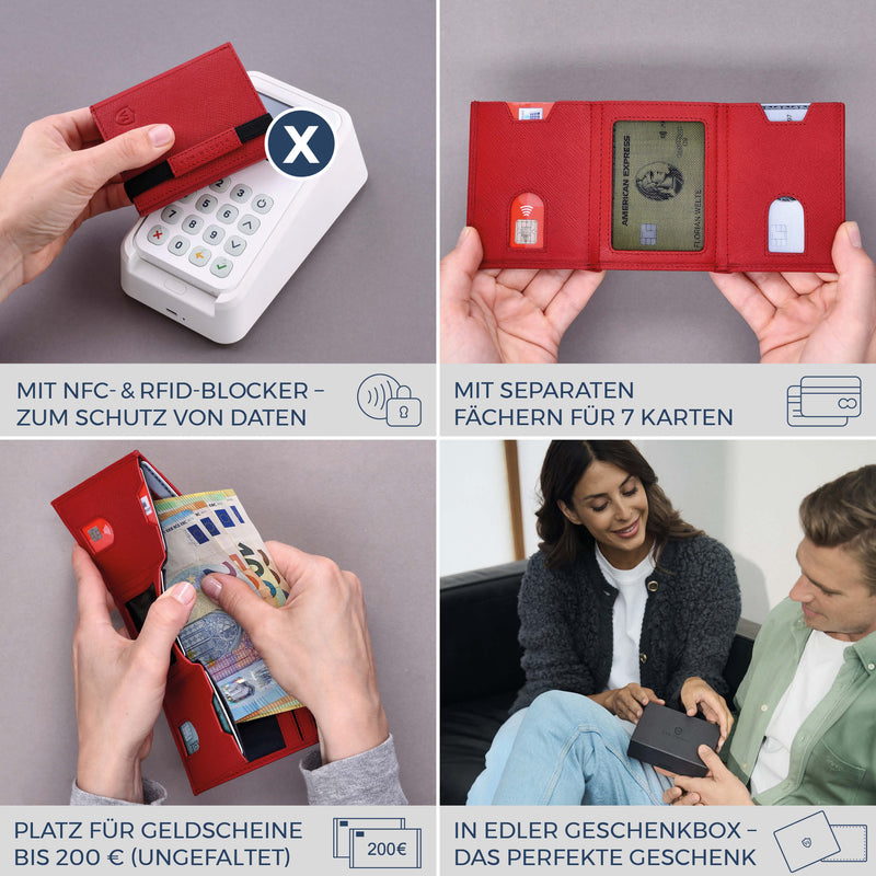 Slim Wallet mit RFID-Schutz, 7 Kartenfächer & Mini-Münzfach (Saffiano)