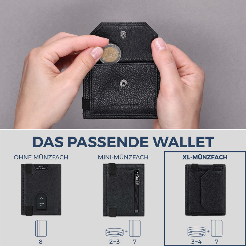 Slim Wallet mit RFID-Schutz, 7 Kartenfächer & XL-Münzfach (Genarbt)