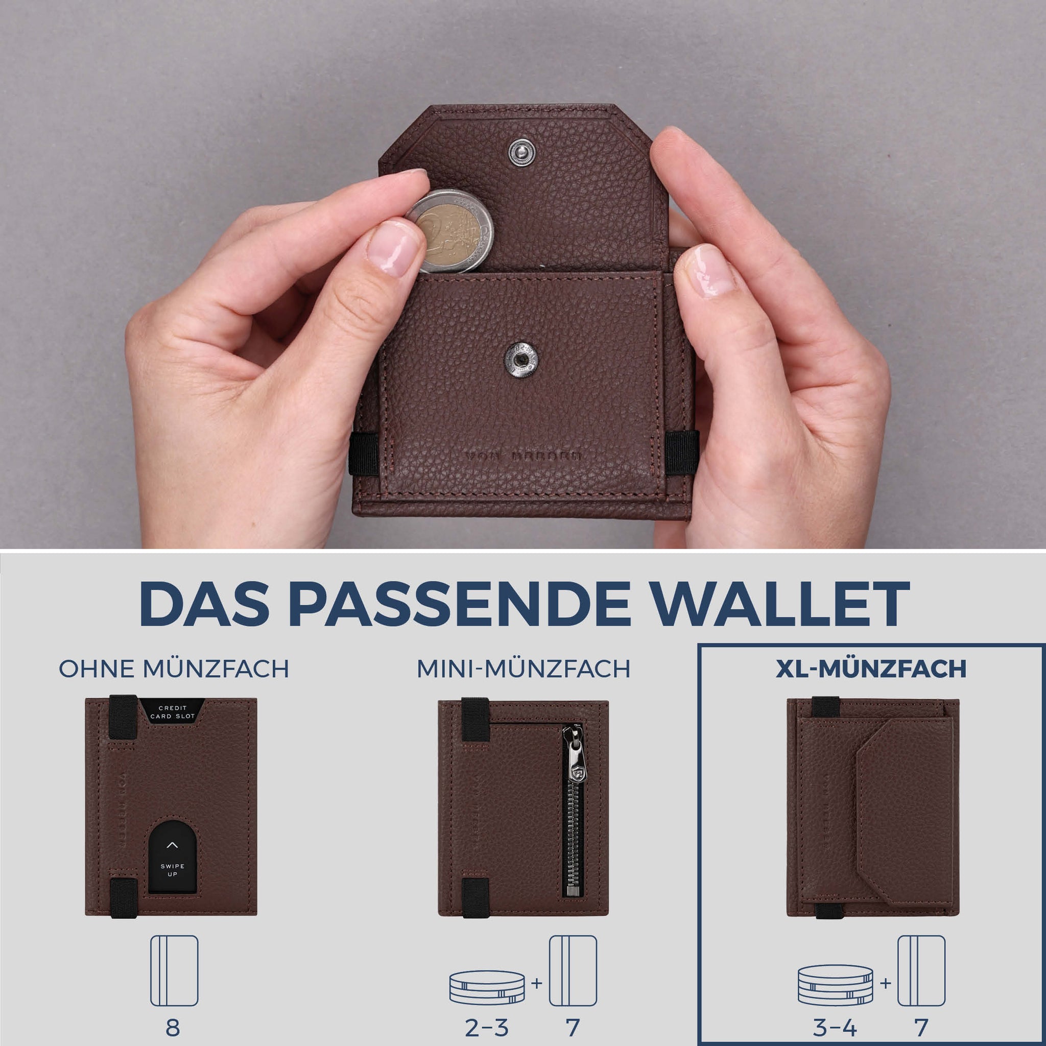Slim Wallet mit RFID-Schutz, 7 Kartenfächer & XL-Münzfach (Genarbt)