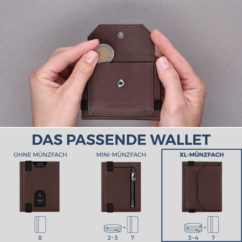 Slim Wallet mit RFID-Schutz, 7 Kartenfächer & XL-Münzfach (Genarbt)