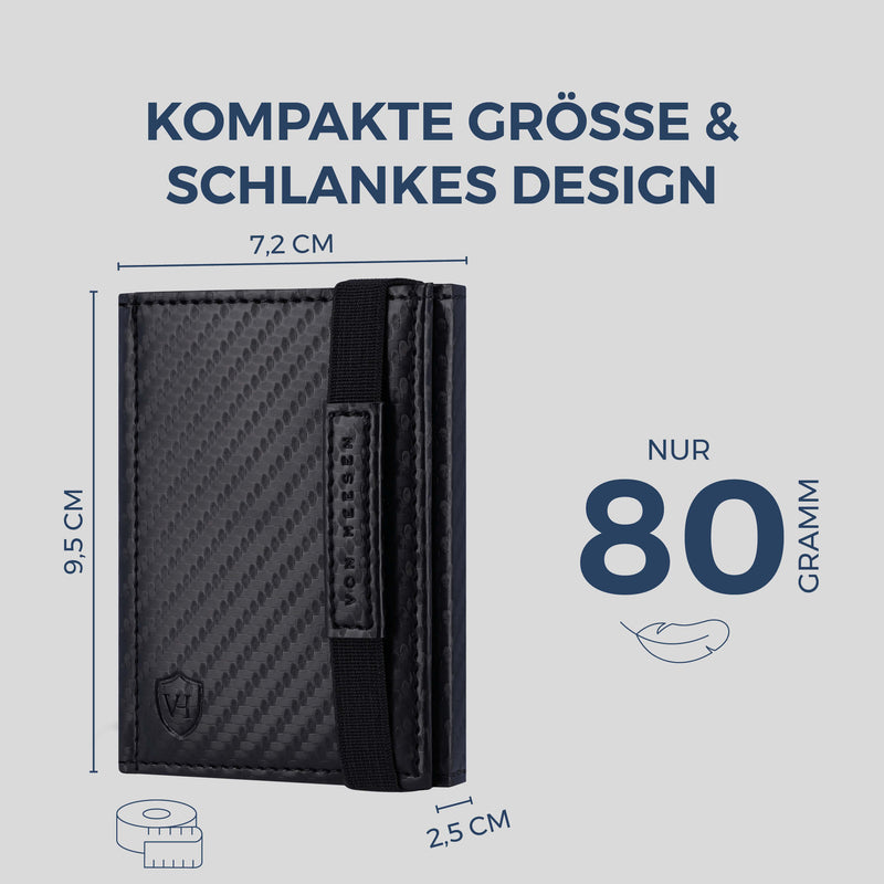 Slim Wallet mit RFID-Schutz, 7 Kartenfächer & XL-Münzfach (Carbon)