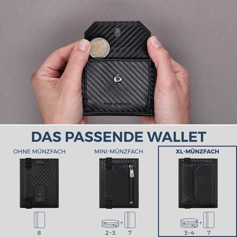 Slim Wallet mit RFID-Schutz, 7 Kartenfächer & XL-Münzfach (Carbon)