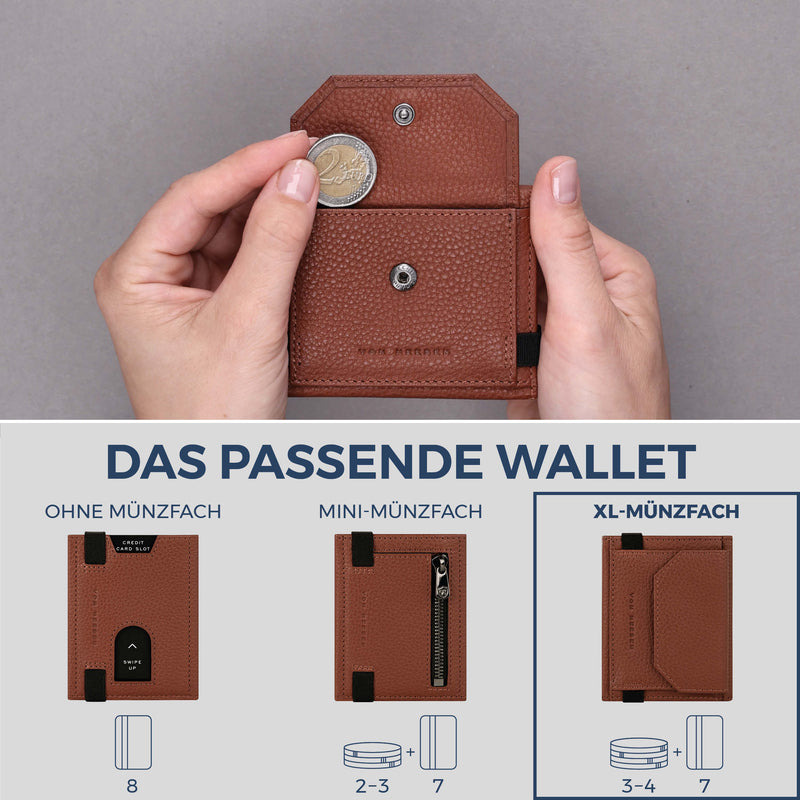 Slim Wallet mit RFID-Schutz, 7 Kartenfächer & XL-Münzfach (Genarbt)