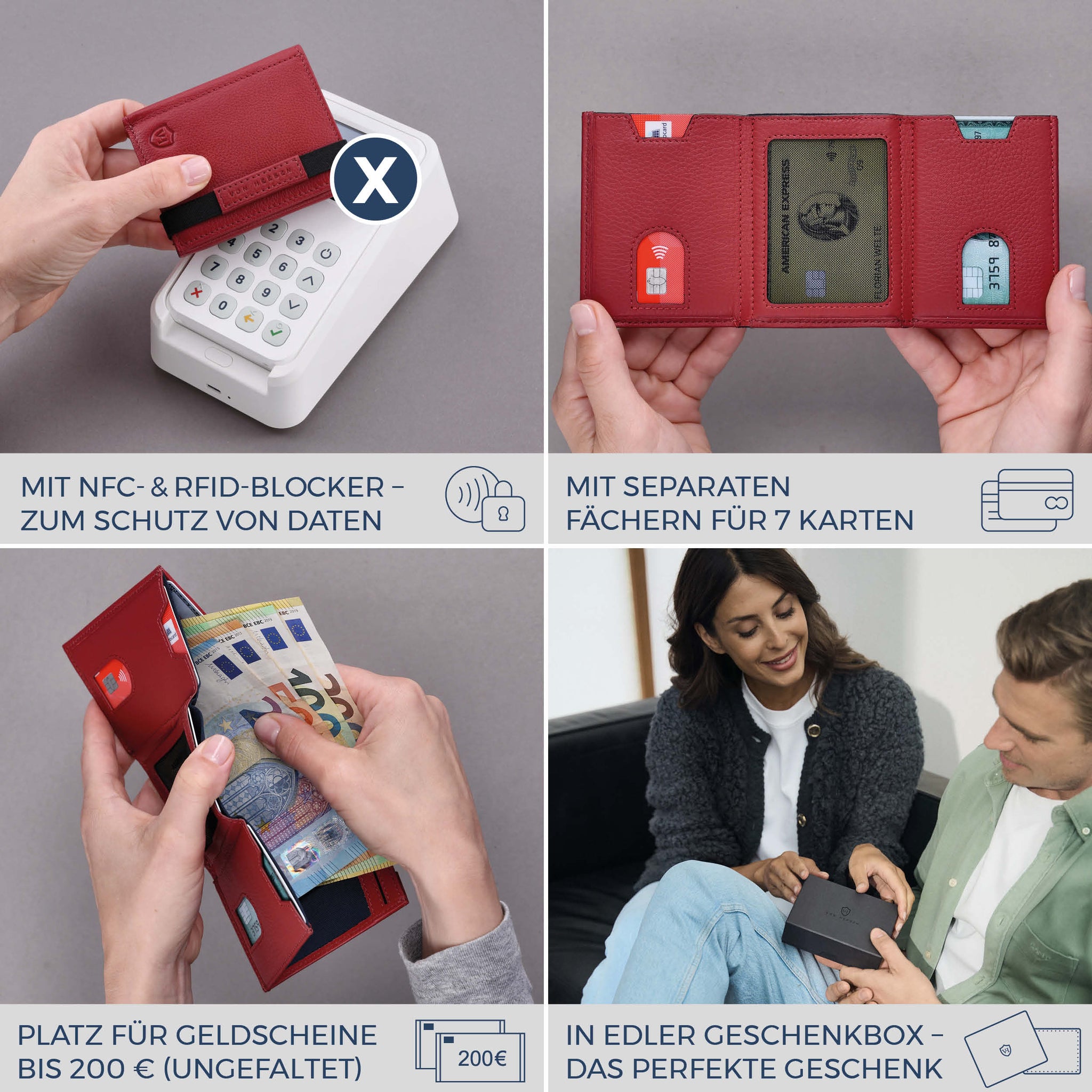 Slim Wallet mit RFID-Schutz, 7 Kartenfächer & XL-Münzfach (Genarbt)