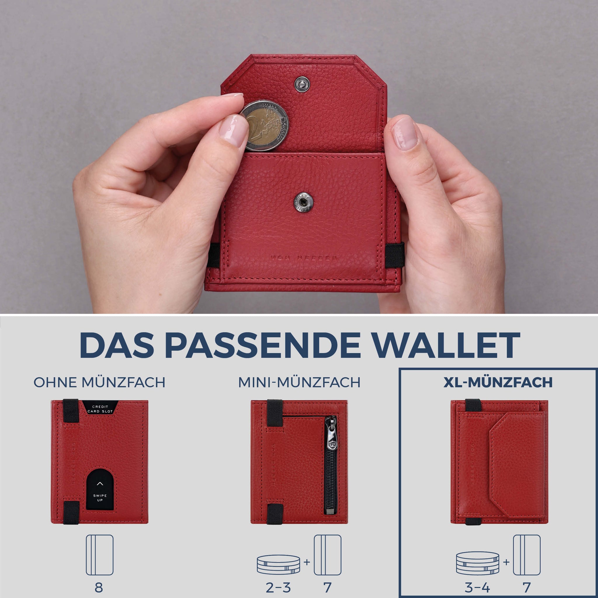 Slim Wallet mit RFID-Schutz, 7 Kartenfächer & XL-Münzfach (Genarbt)