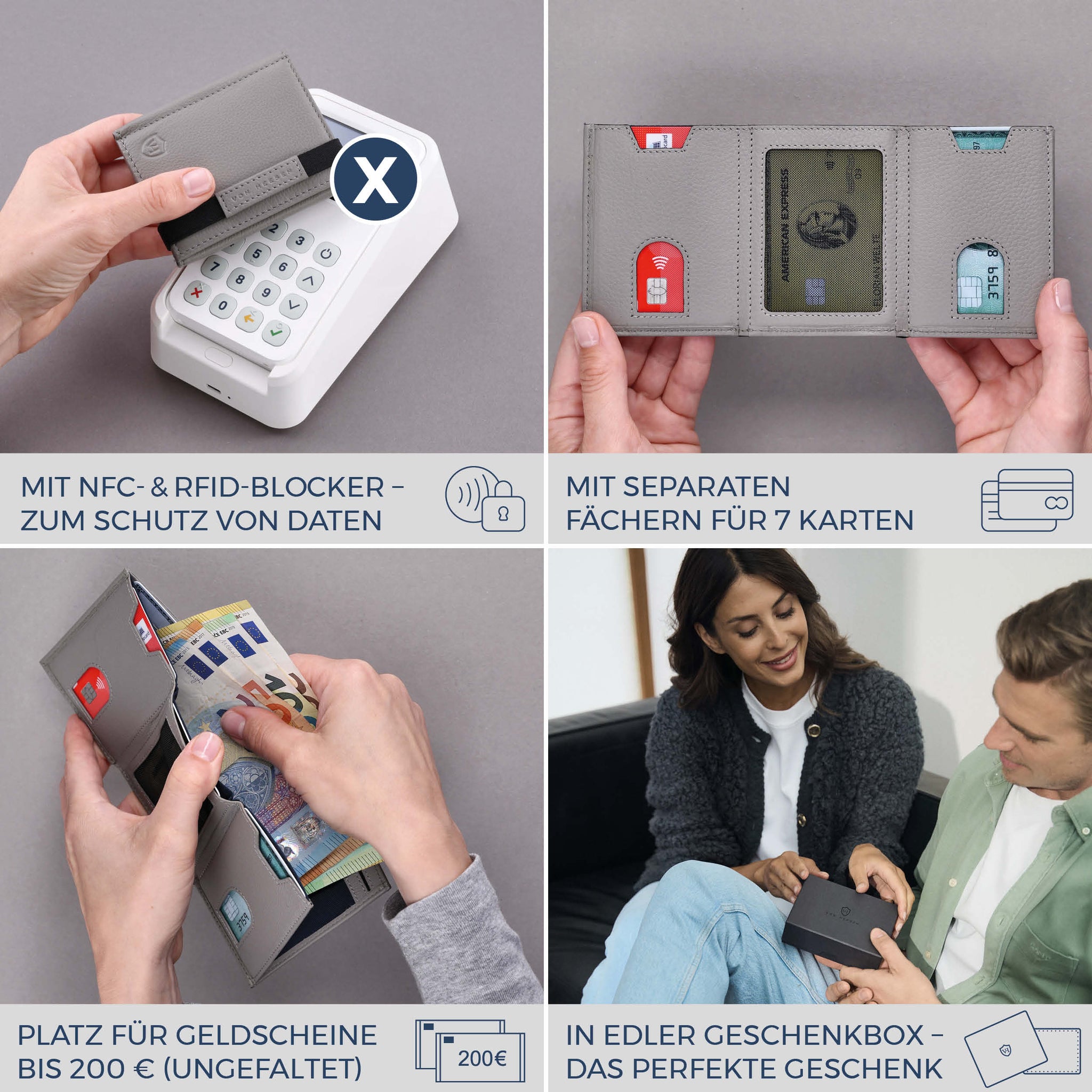 Slim Wallet mit RFID-Schutz, 7 Kartenfächer & XL-Münzfach (Genarbt)