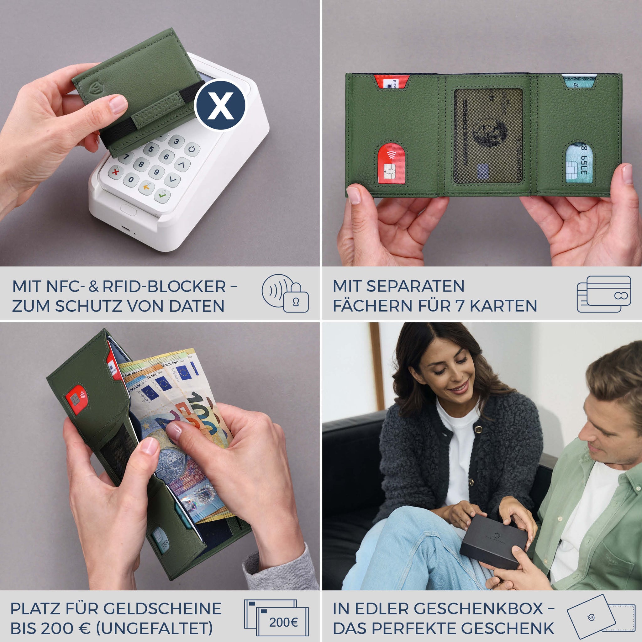 Slim Wallet mit RFID-Schutz, 7 Kartenfächer & XL-Münzfach (Genarbt)