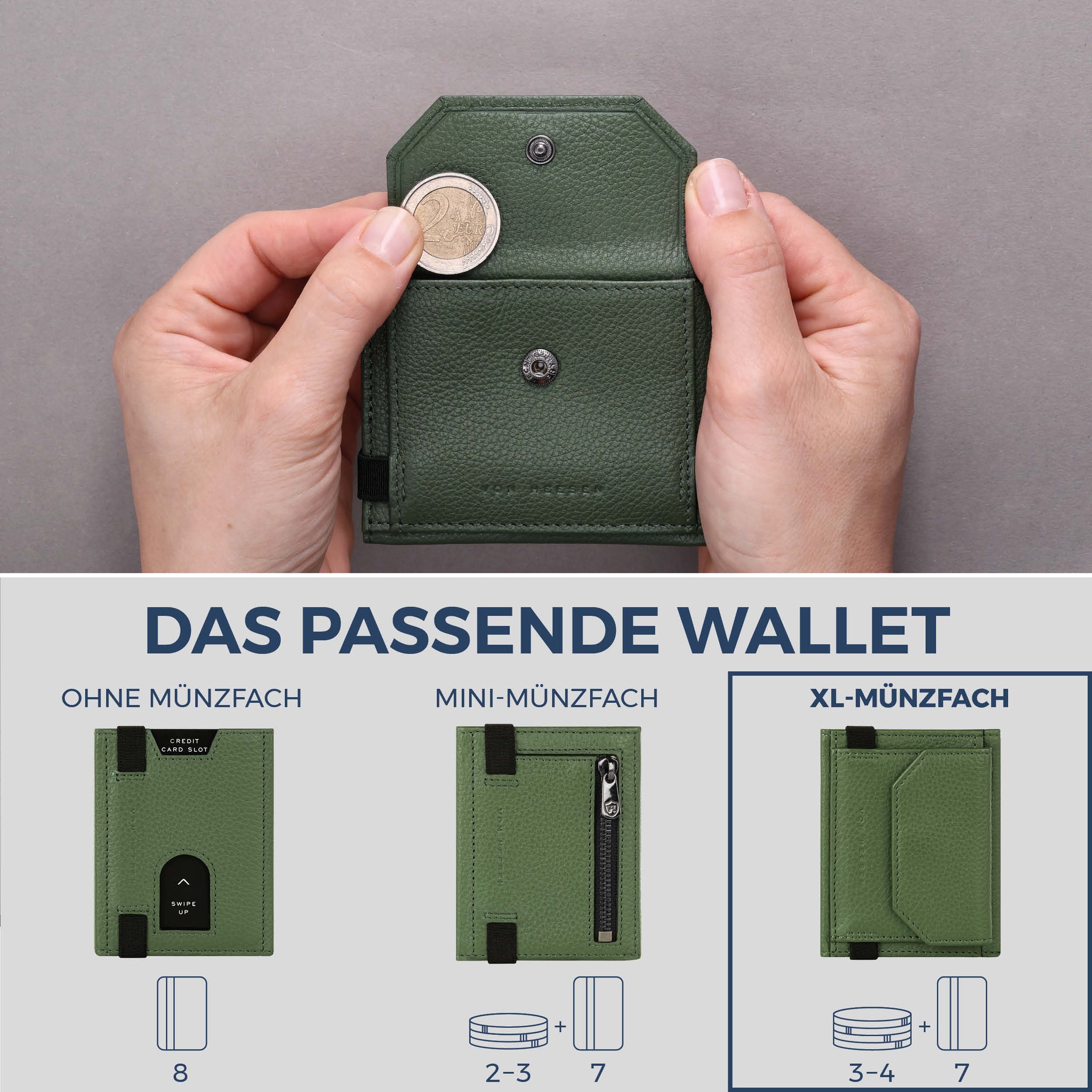 Slim Wallet mit RFID-Schutz, 7 Kartenfächer & XL-Münzfach (Genarbt)