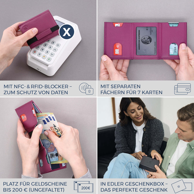Slim Wallet mit RFID-Schutz, 7 Kartenfächer & XL-Münzfach (Genarbt)