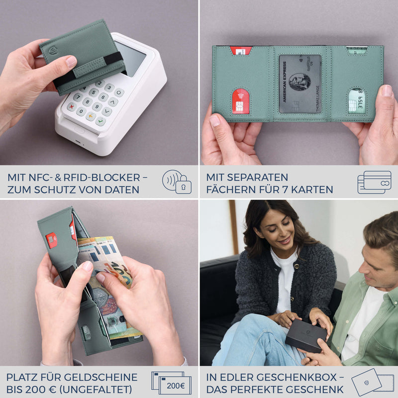 Slim Wallet mit RFID-Schutz, 7 Kartenfächer & XL-Münzfach (Genarbt)