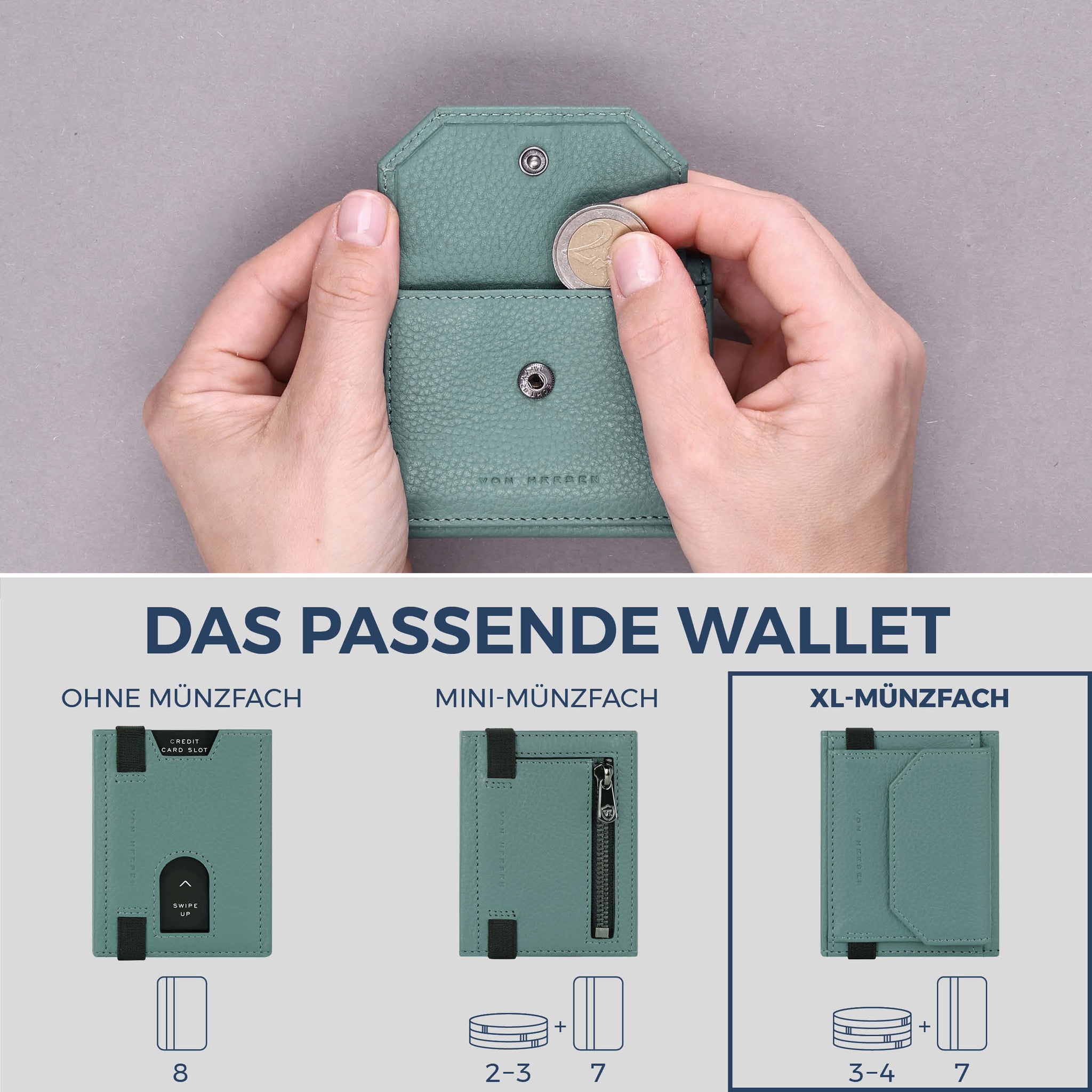 Slim Wallet mit RFID-Schutz, 7 Kartenfächer & XL-Münzfach (Genarbt)