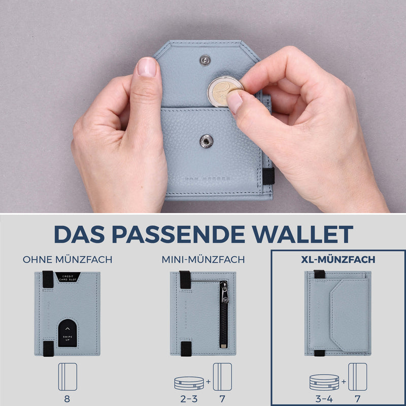 Slim Wallet mit RFID-Schutz, 7 Kartenfächer & XL-Münzfach (Genarbt)