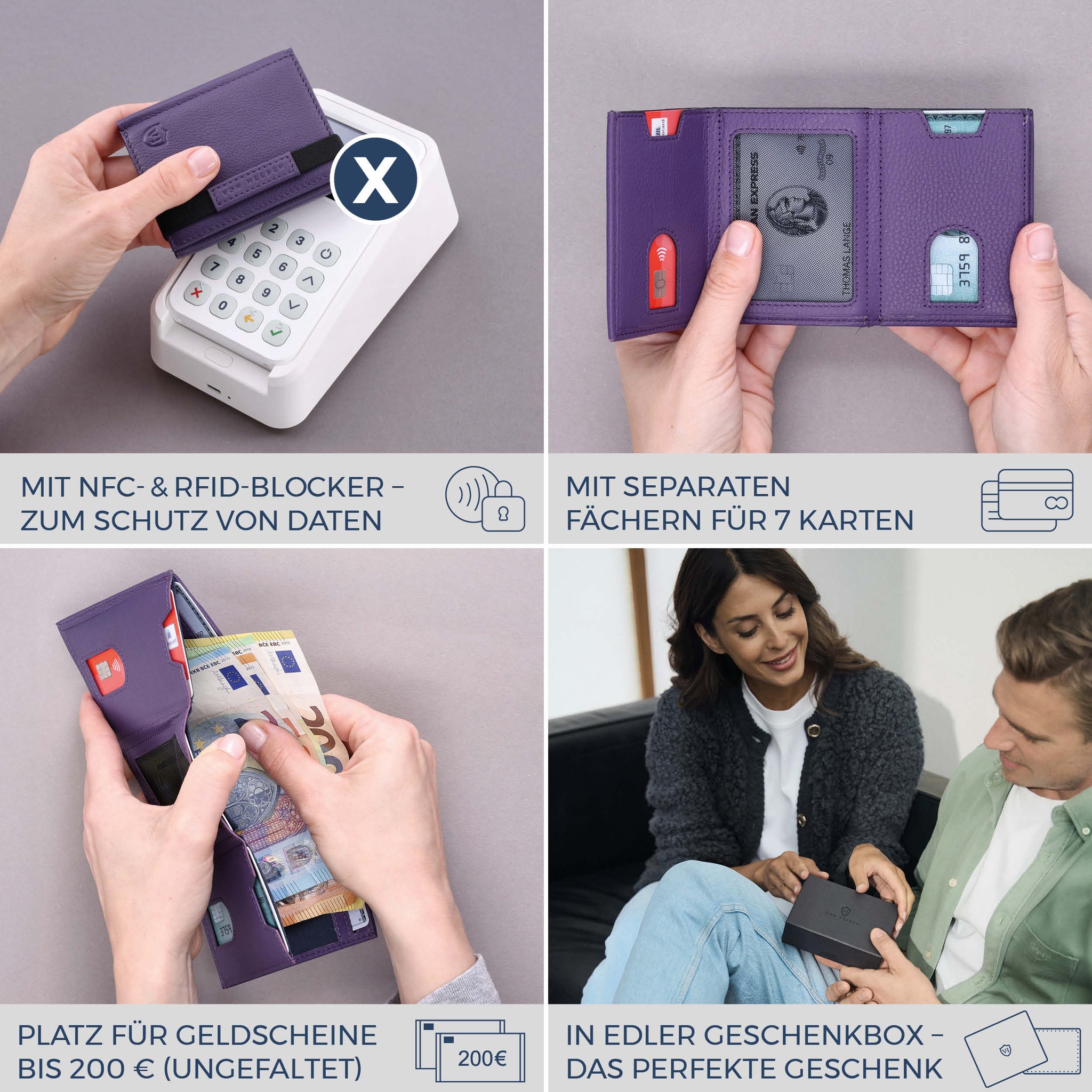Slim Wallet mit RFID-Schutz, 7 Kartenfächer & XL-Münzfach (Genarbt)