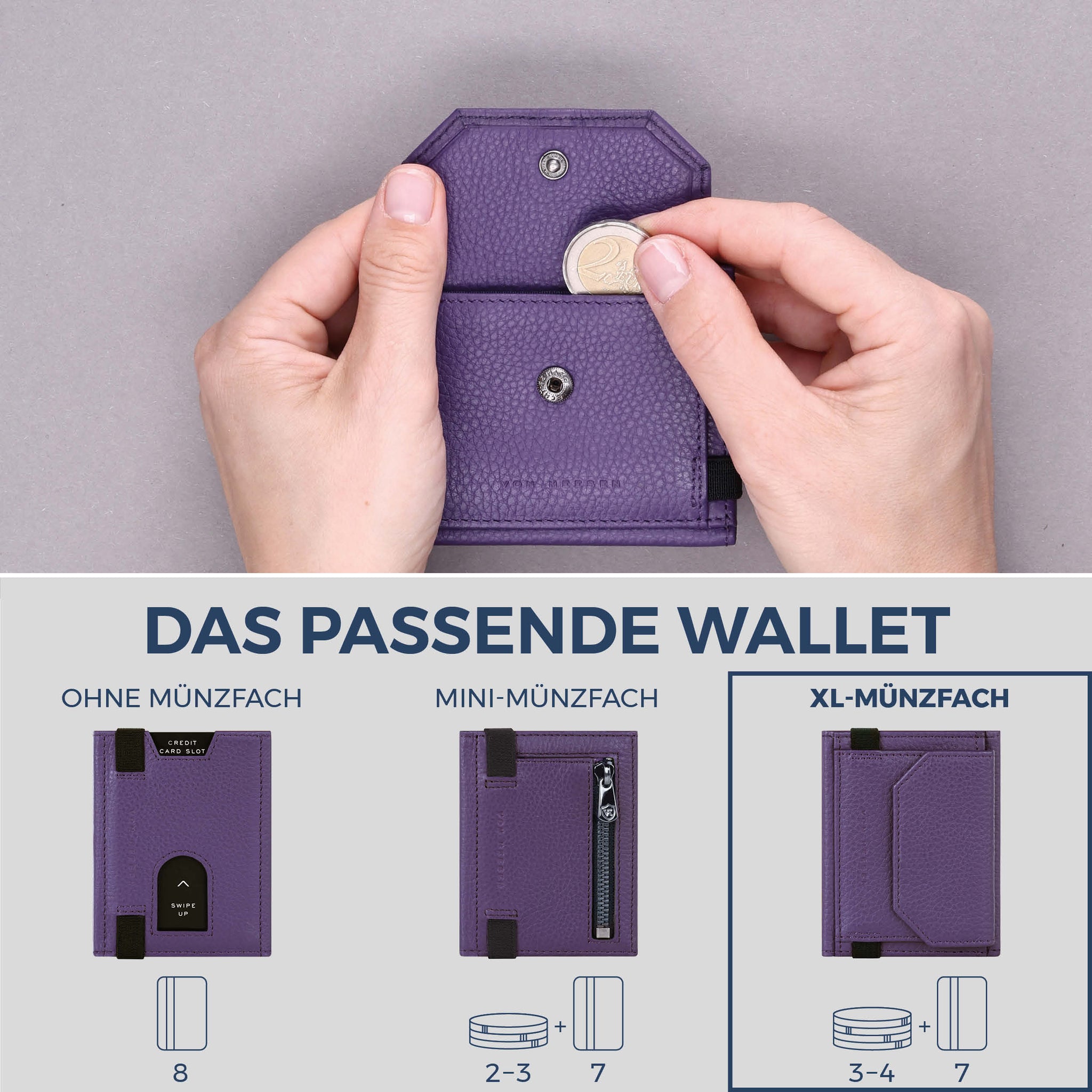 Slim Wallet mit RFID-Schutz, 7 Kartenfächer & XL-Münzfach (Genarbt)