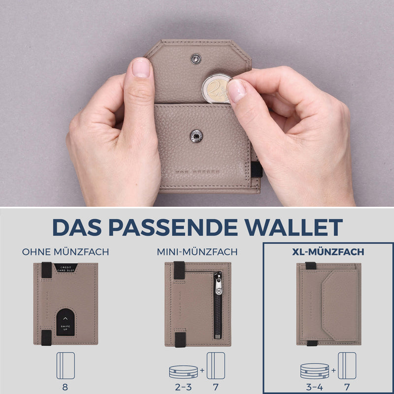Slim Wallet mit RFID-Schutz, 7 Kartenfächer & XL-Münzfach (Genarbt)