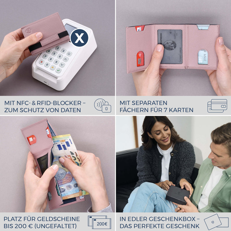 Slim Wallet mit RFID-Schutz, 7 Kartenfächer & XL-Münzfach (Genarbt)