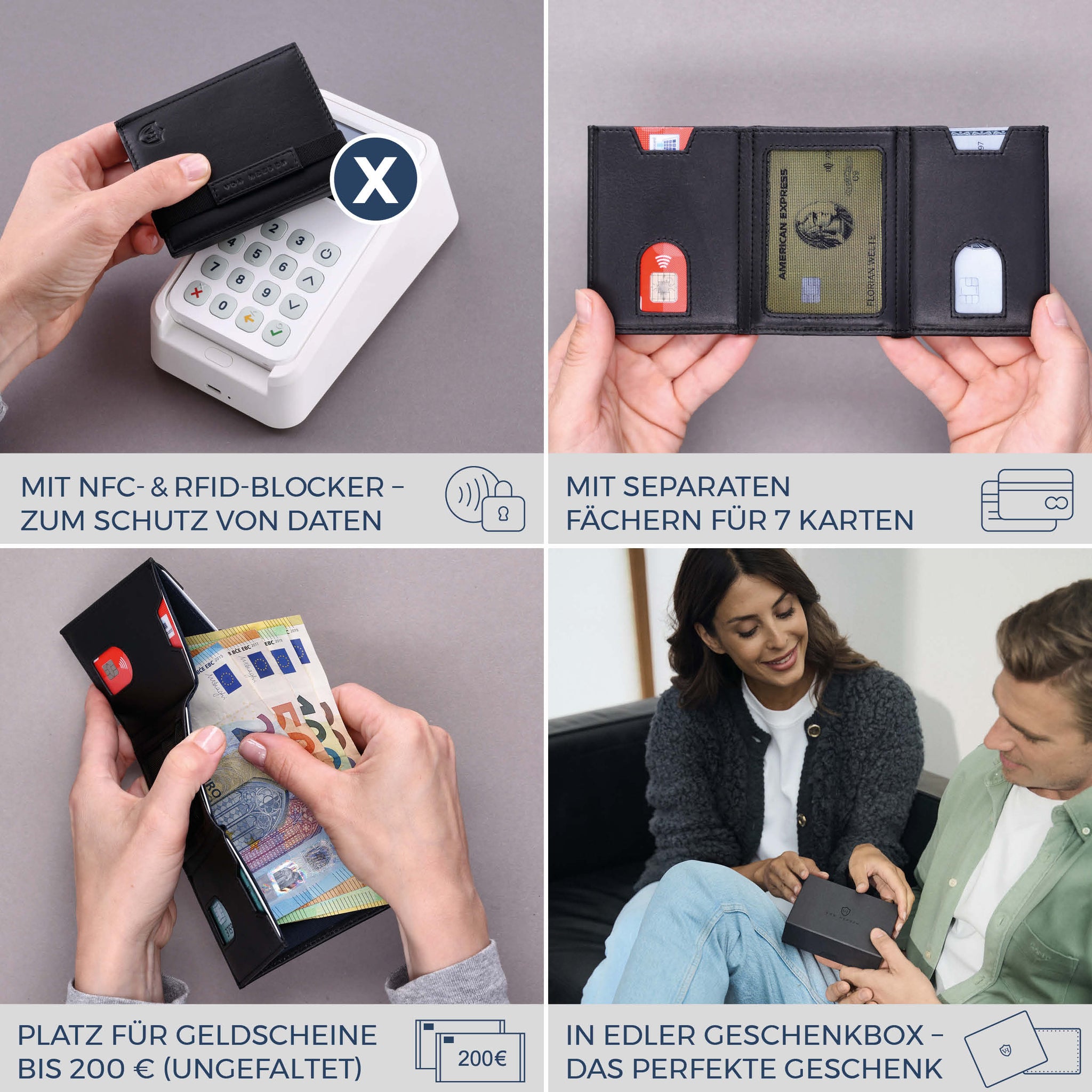 Slim Wallet mit RFID-Schutz, 7 Kartenfächer & XL-Münzfach (Glatt)