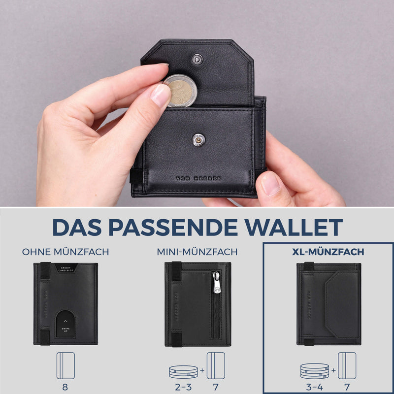 Slim Wallet mit RFID-Schutz, 7 Kartenfächer & XL-Münzfach (Glatt)