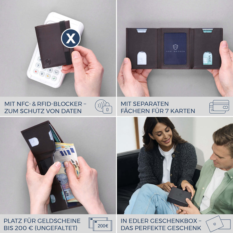 Slim Wallet mit RFID-Schutz, 7 Kartenfächer & XL-Münzfach (Waxy)