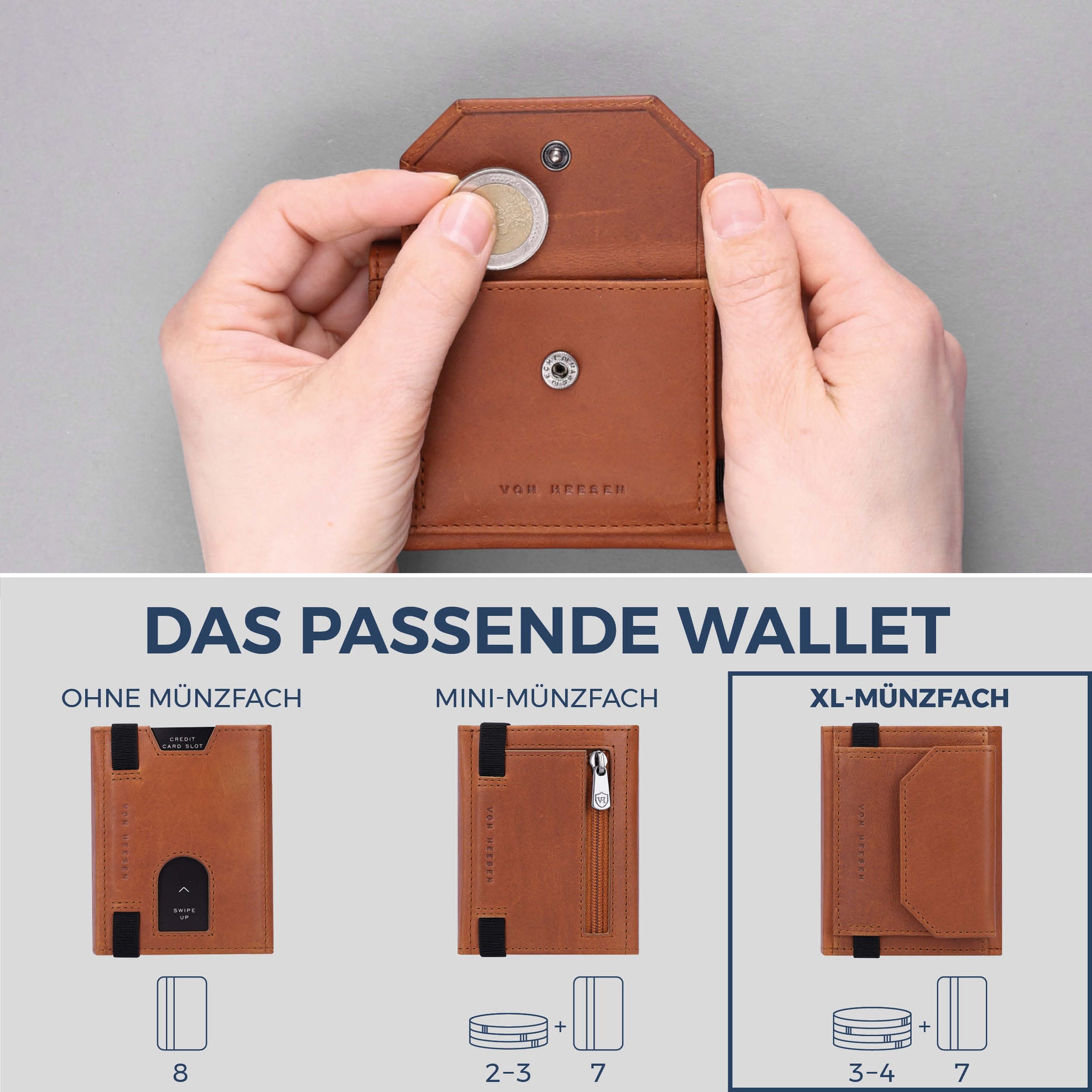 Slim Wallet mit RFID-Schutz, 7 Kartenfächer & XL-Münzfach (Waxy)
