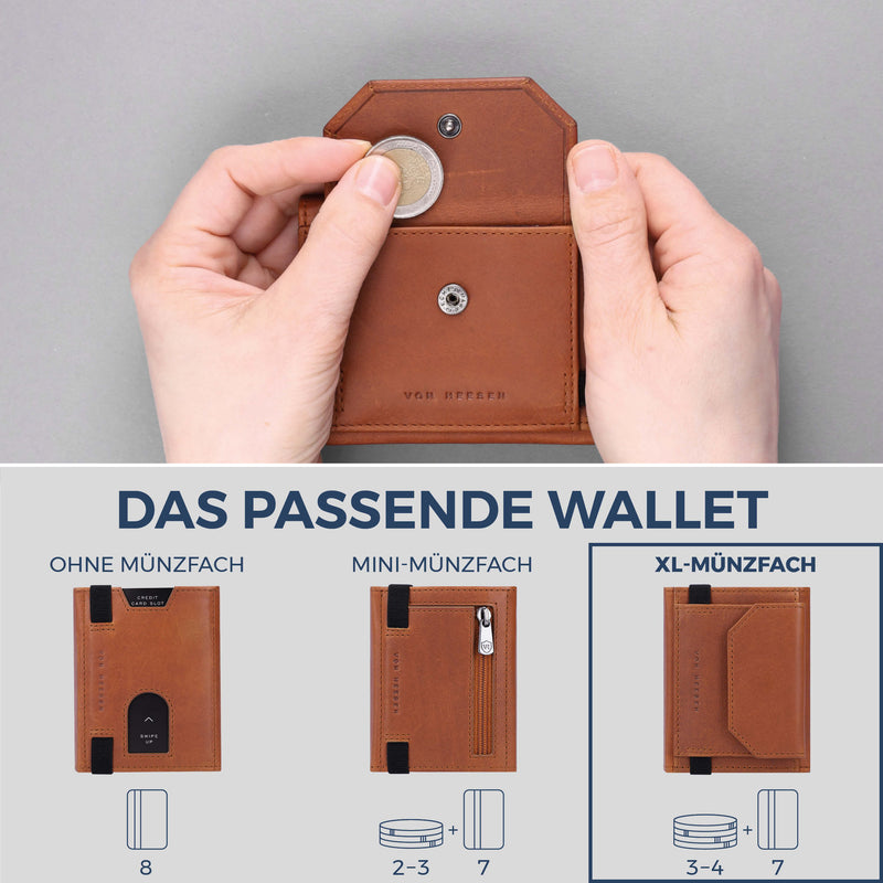 Slim Wallet mit RFID-Schutz, 7 Kartenfächer & XL-Münzfach (Waxy)
