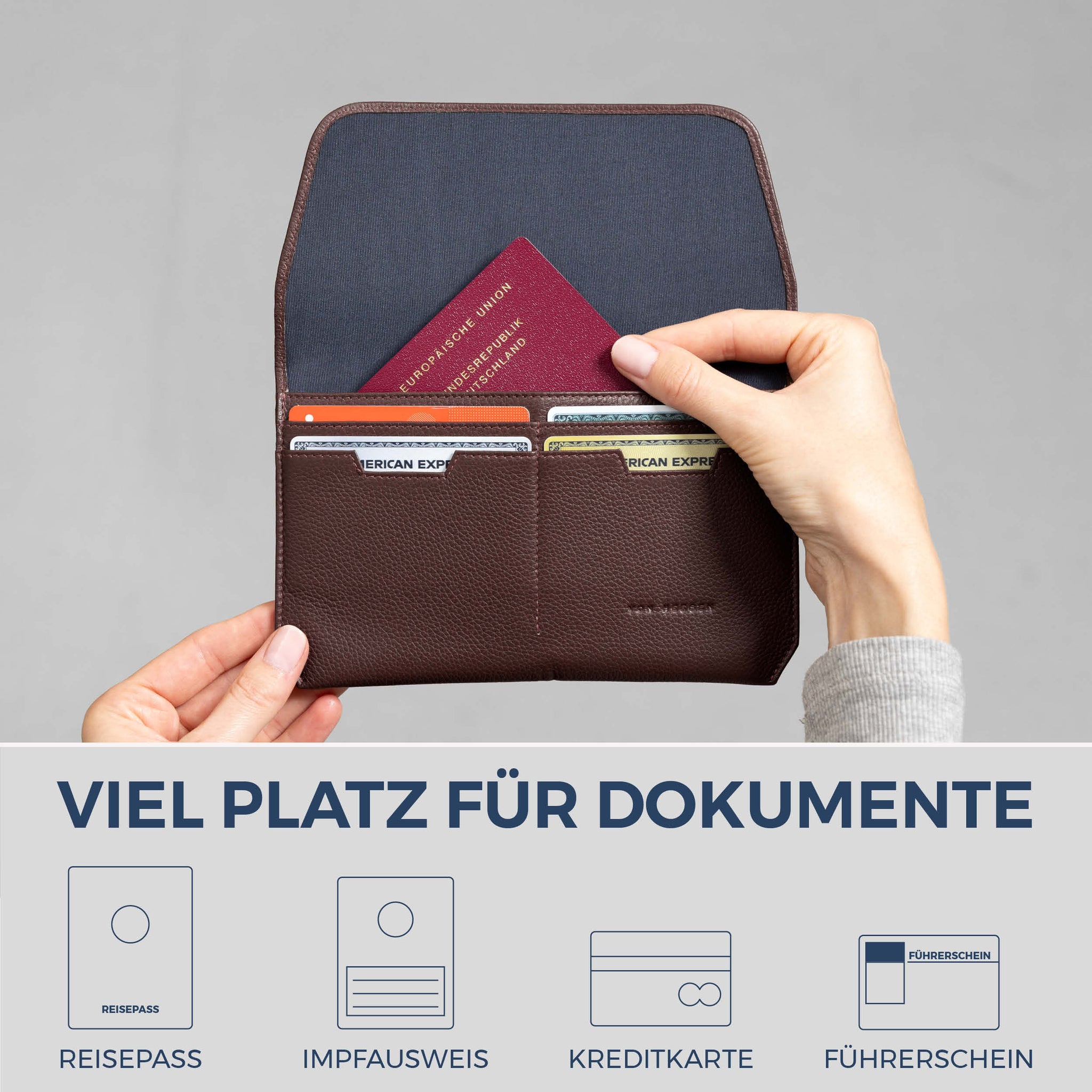 Reisepasshülle mit RFID-Schutz & 4 Kartenfächer (Genarbt)