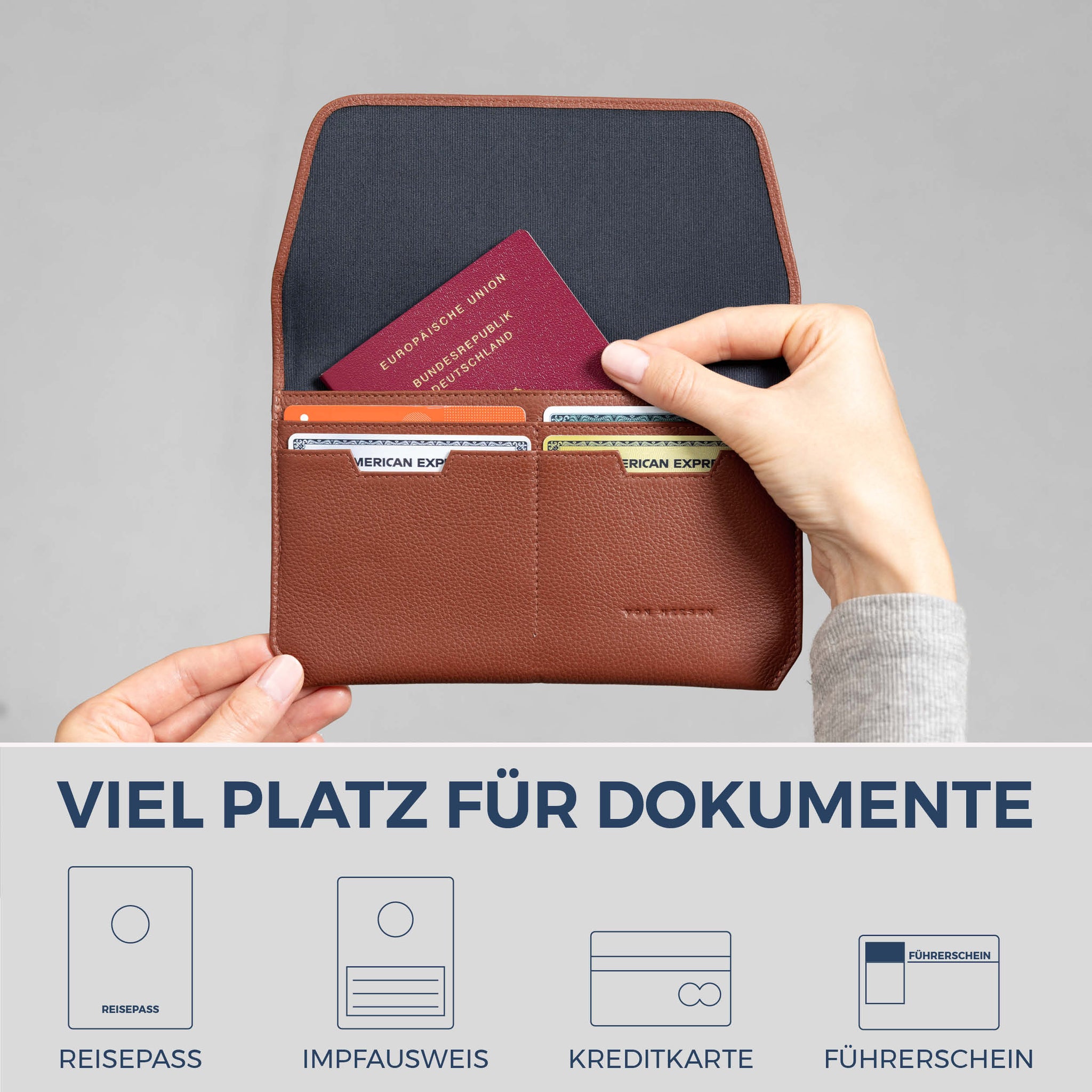Reisepasshülle mit RFID-Schutz & 4 Kartenfächer (Genarbt)