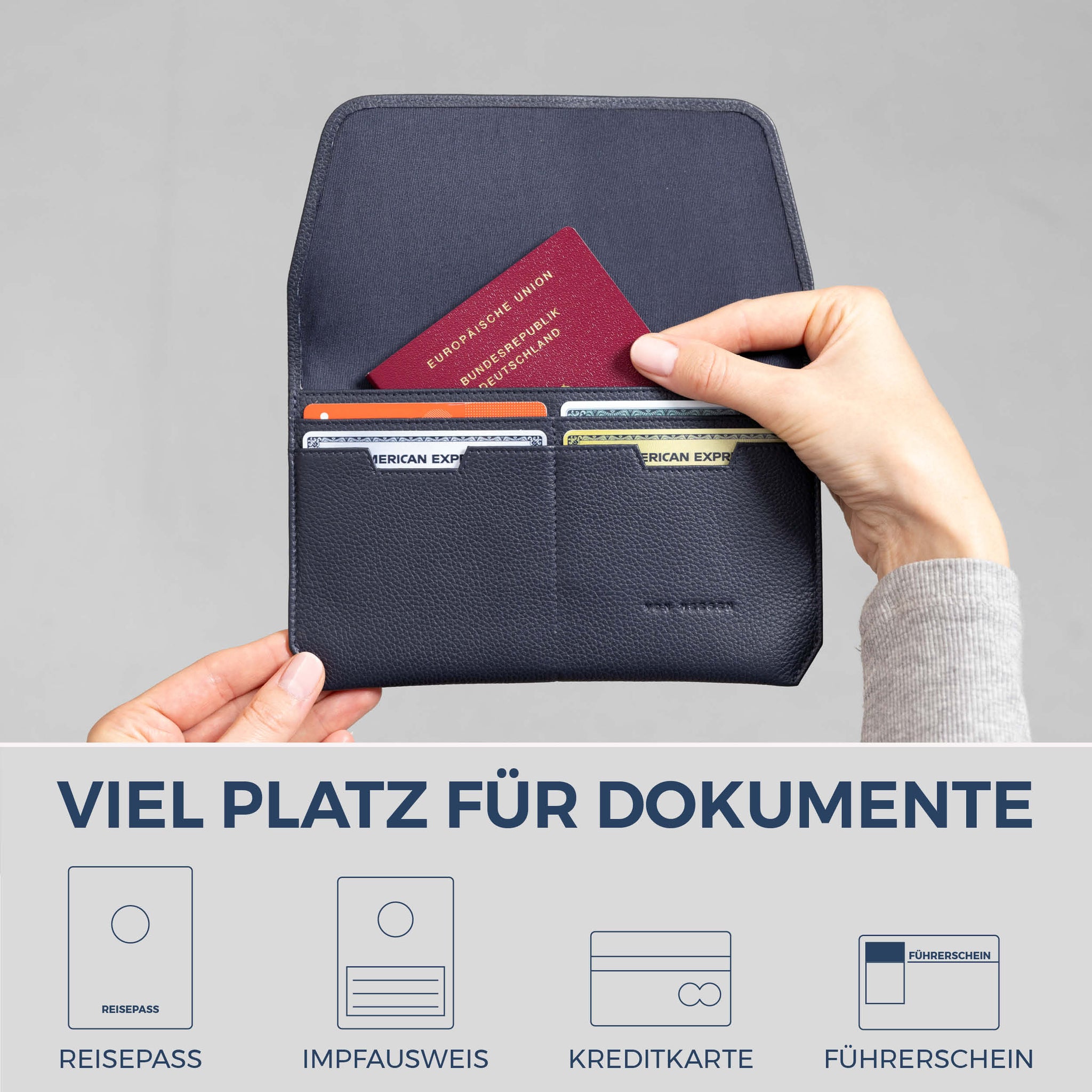 Reisepasshülle mit RFID-Schutz & 4 Kartenfächer (Genarbt)