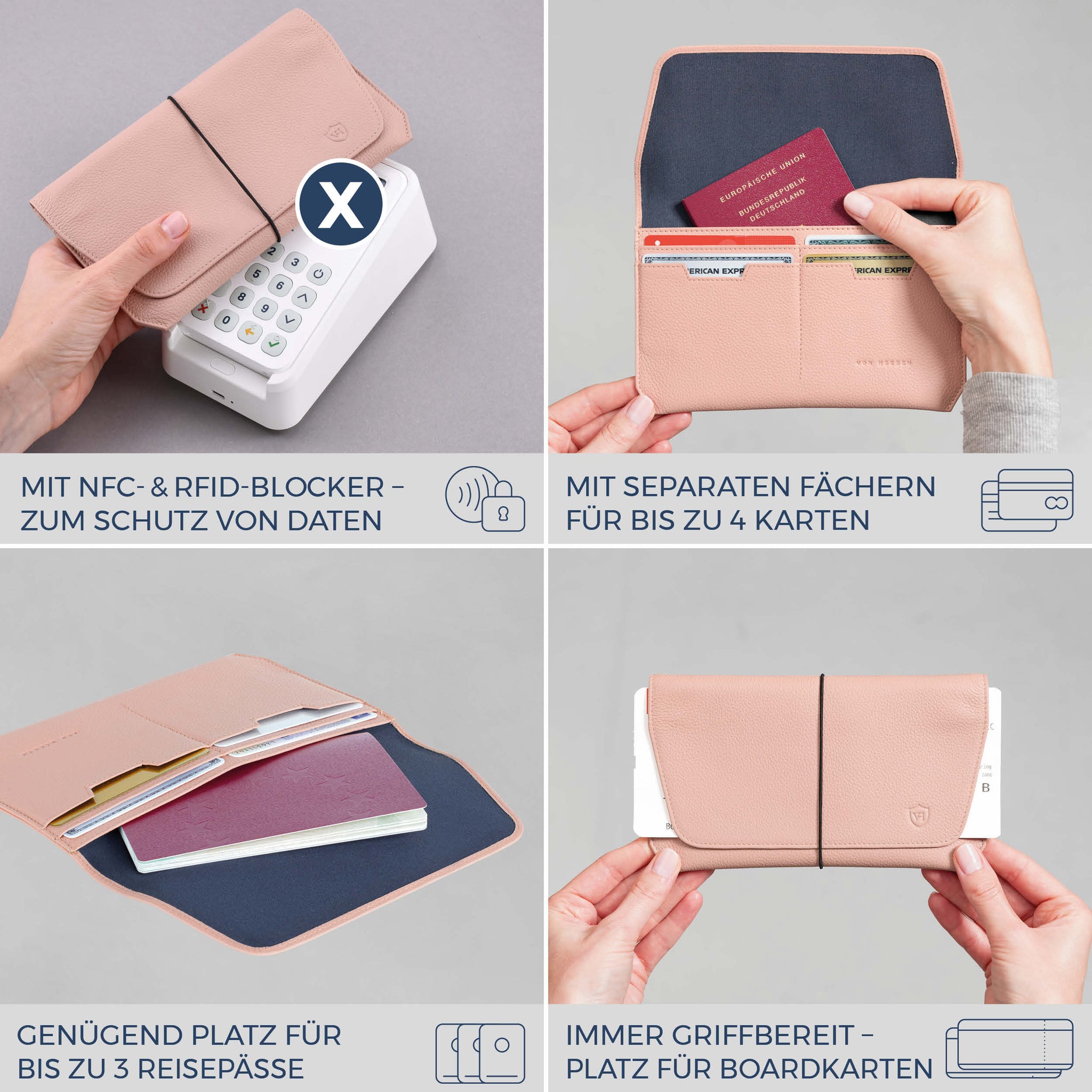 Reisepasshülle mit RFID-Schutz & 4 Kartenfächer (Genarbt)