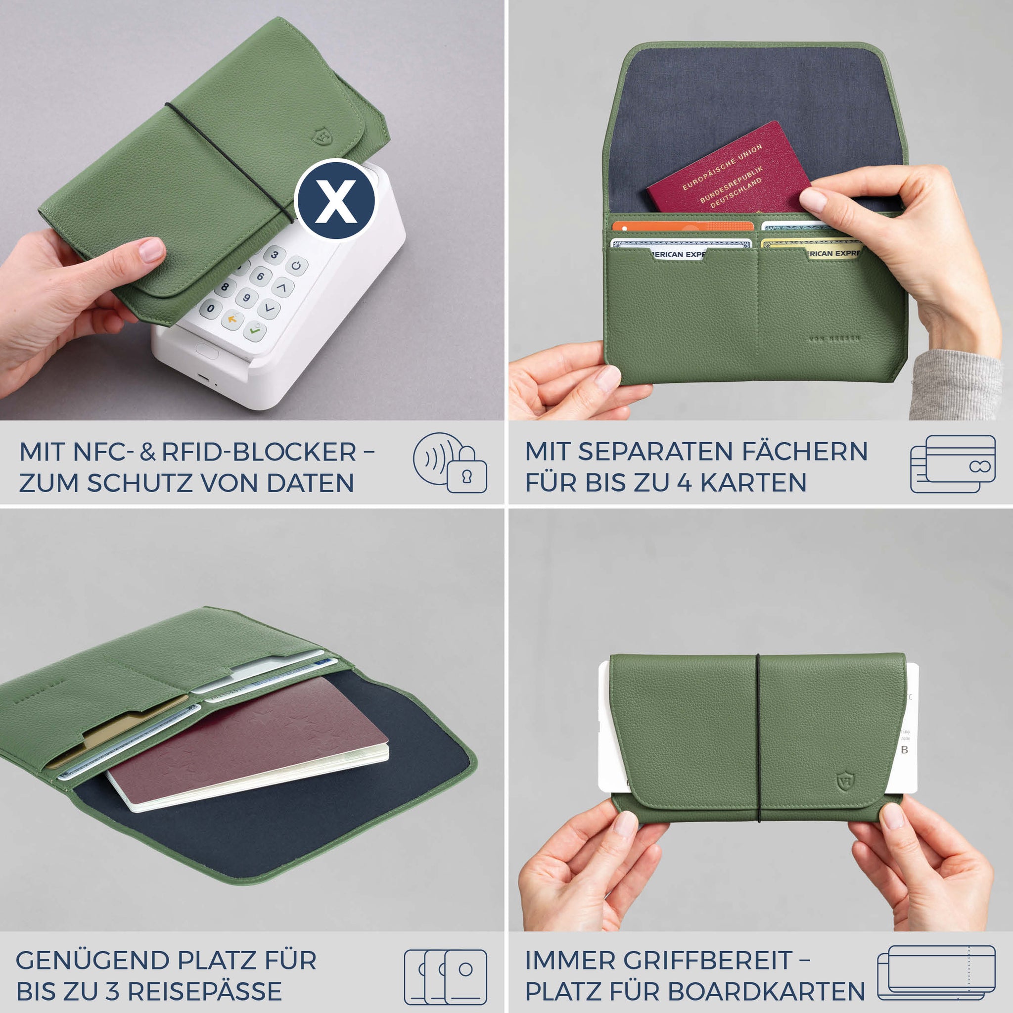 Reisepasshülle mit RFID-Schutz & 4 Kartenfächer (Genarbt)
